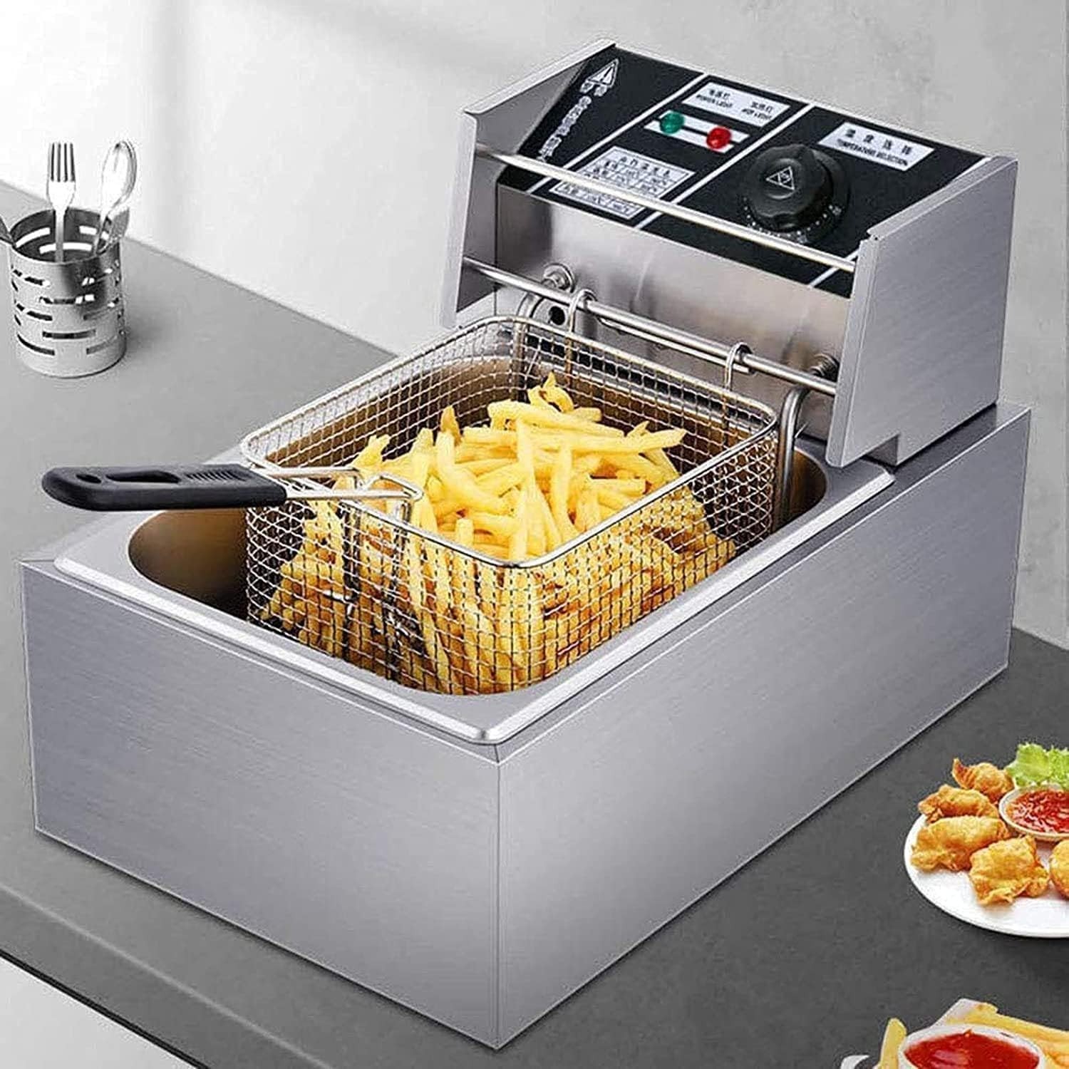 Freidora Industrial Electrica De Aceite Comercial o Cocina Hogar 6.3QT/6L Papas