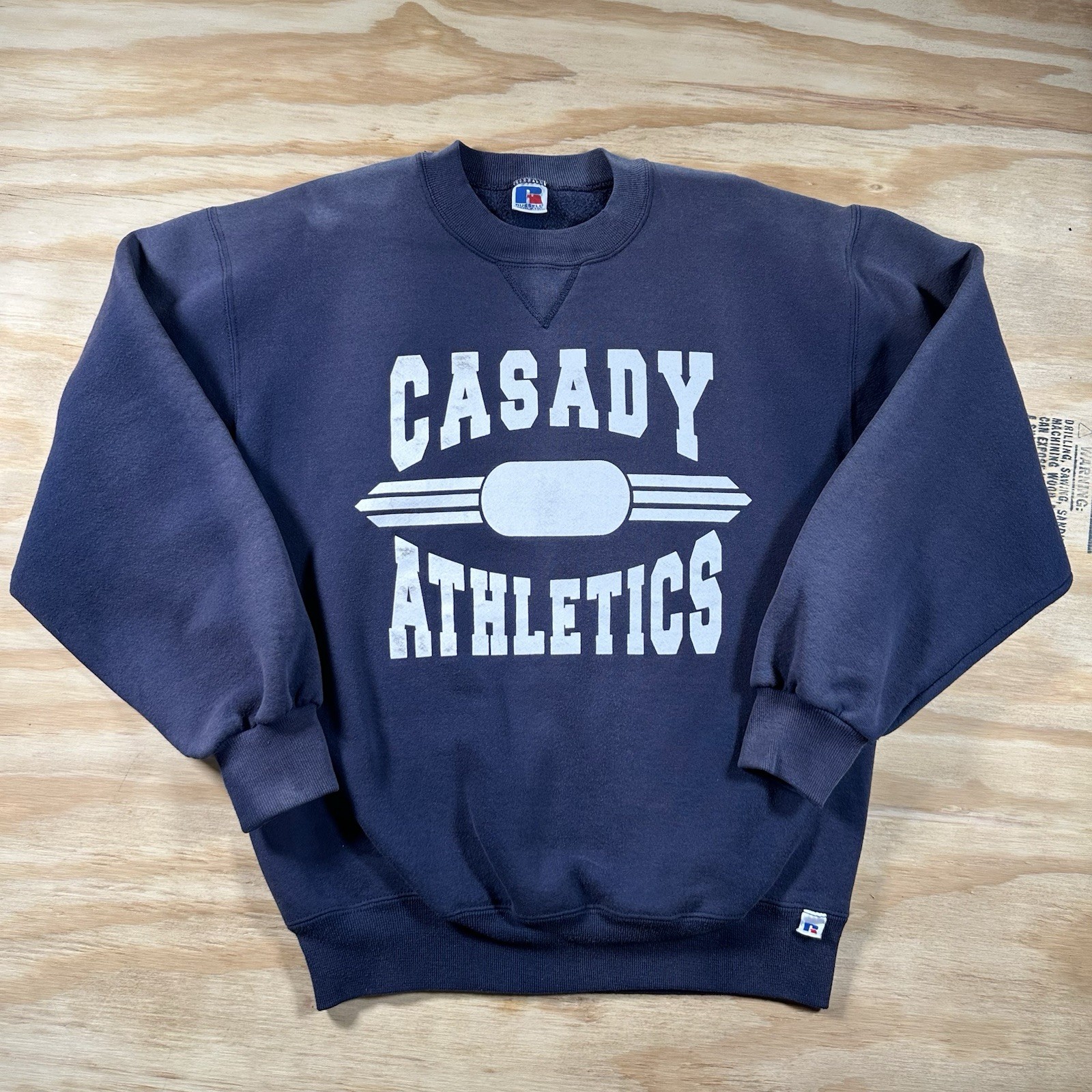 Vintage 90s Russell Athletic Crewneck Sweatshirt Medium Sun Faded Navy Made USA