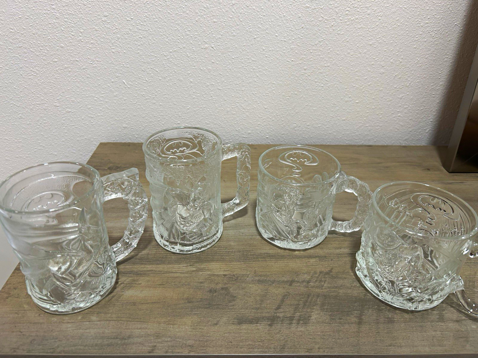 McDonald\'s Complete Set of 4 Batman Forever Clear Glass Mugs Vintage 1995 McDonald\'s Complete Set of 4 Batman Forever Clear Glass Mugs Vintage 1995