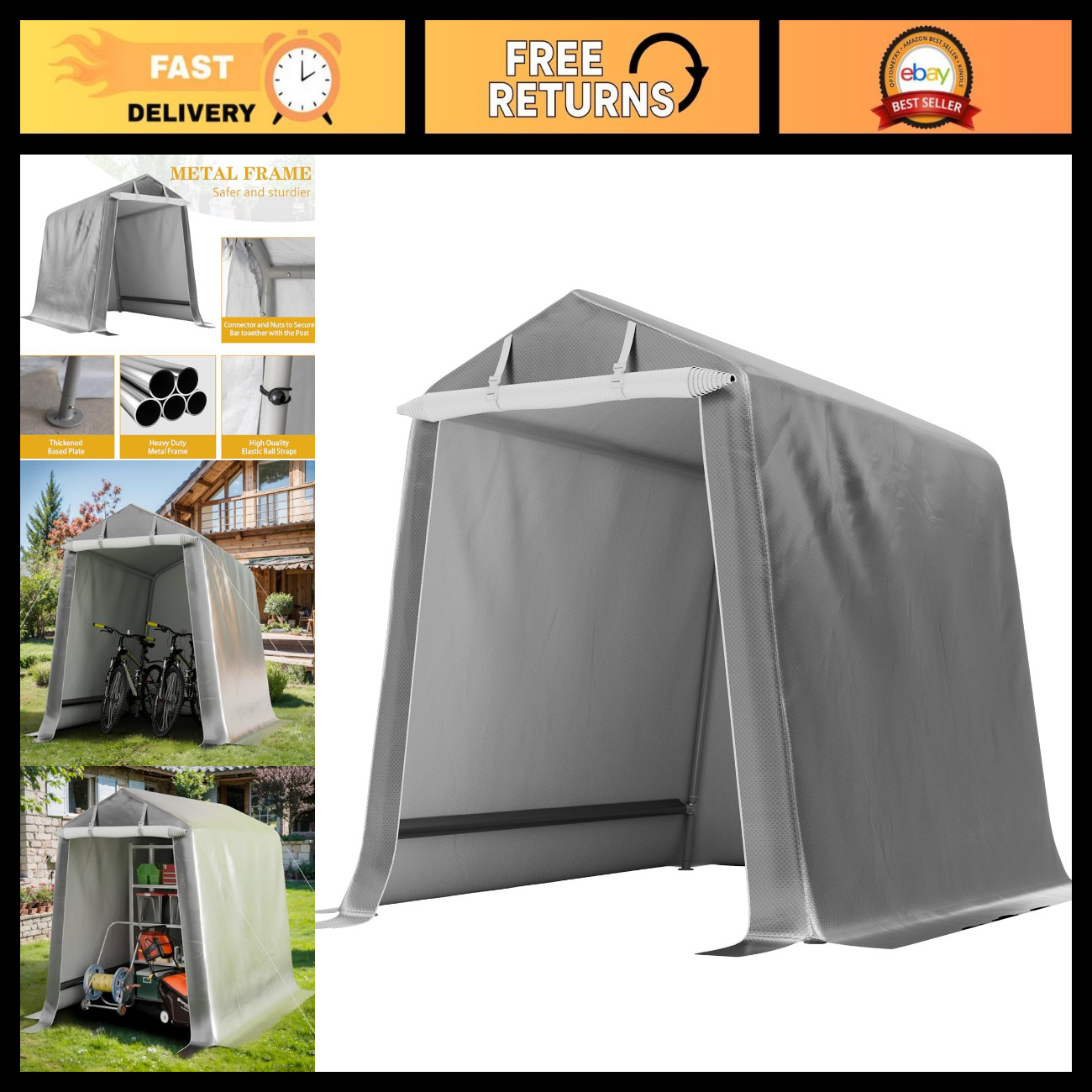 6x6 FT Heavy Duty Portable Garage Tent, Waterproof Carport with Roll-Up Door, Ou 6x6 FT Heavy Duty Portable Garage Tent, Waterproof Carport with Roll-Up Door, Ou