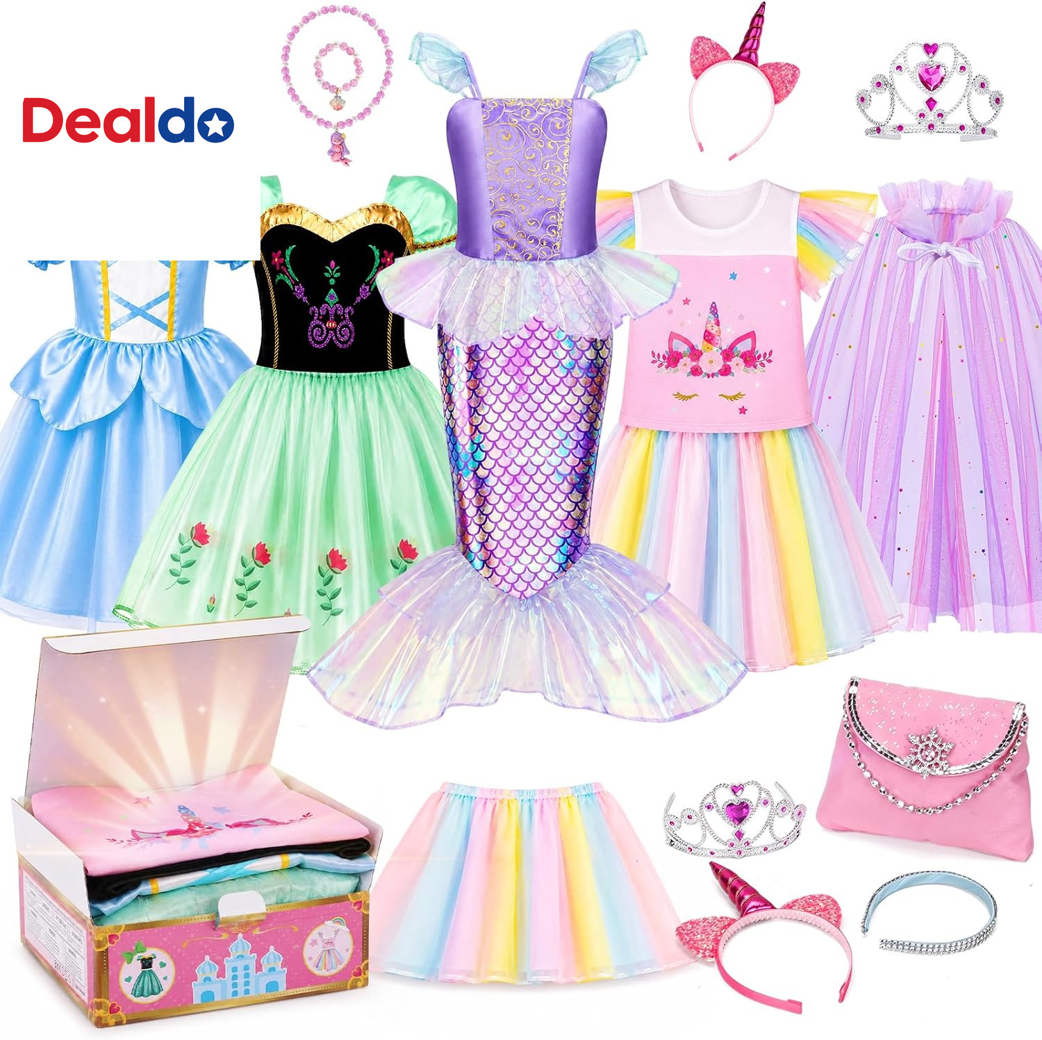 Princess Dress up Trunk for Girls 3-8, Toys Gift Set for Holidays