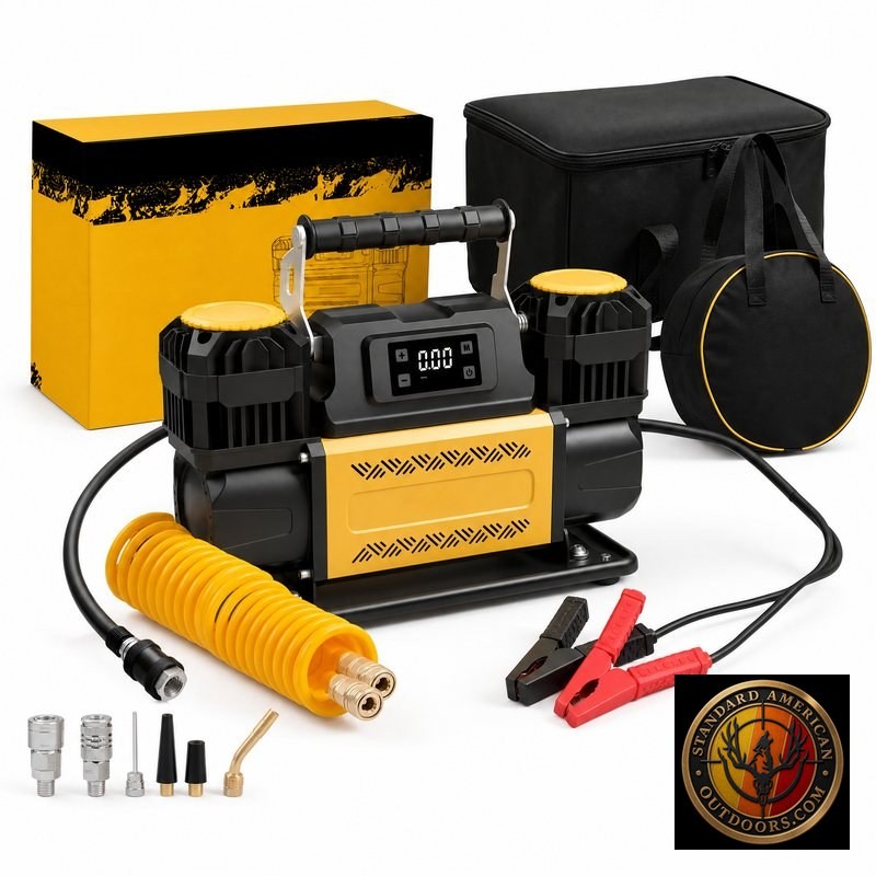 SAO Bunker Portable 12V Air Compressor Kit Hard Case Tank Hose Chuck Fittings