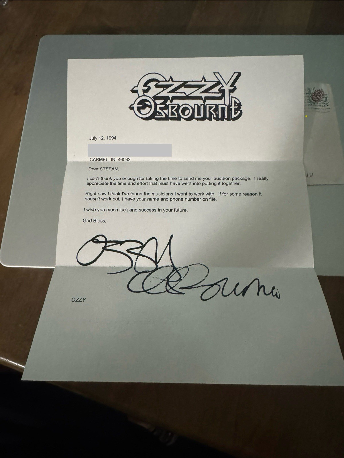 Ozzy Osborne Signed Correspondence. With Autograph. 1 Of 1 Dated 1994 Ozzy Osborne Signed Correspondence. With Autograph. 1 Of 1 Dated 1994