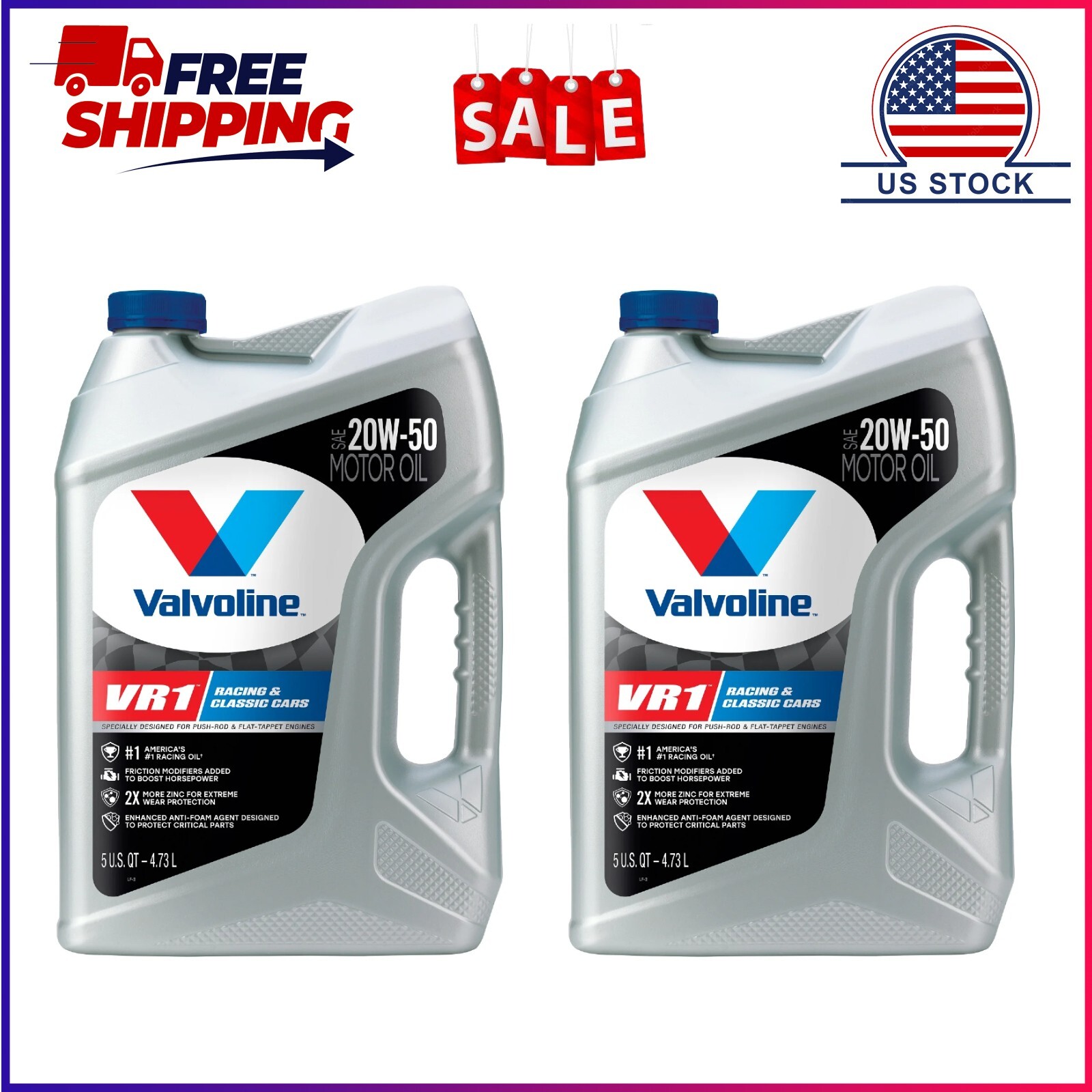 2 Pack, Valvoline VR1 Racing SAE 20W-50 Motor Oil 5 QT 2 Pack, Valvoline VR1 Racing SAE 20W-50 Motor Oil 5 QT