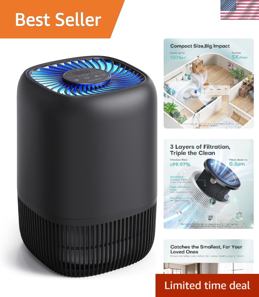Whisper-Quiet Air Purifier with 360° Filtration - 99.97% Contaminant Removal