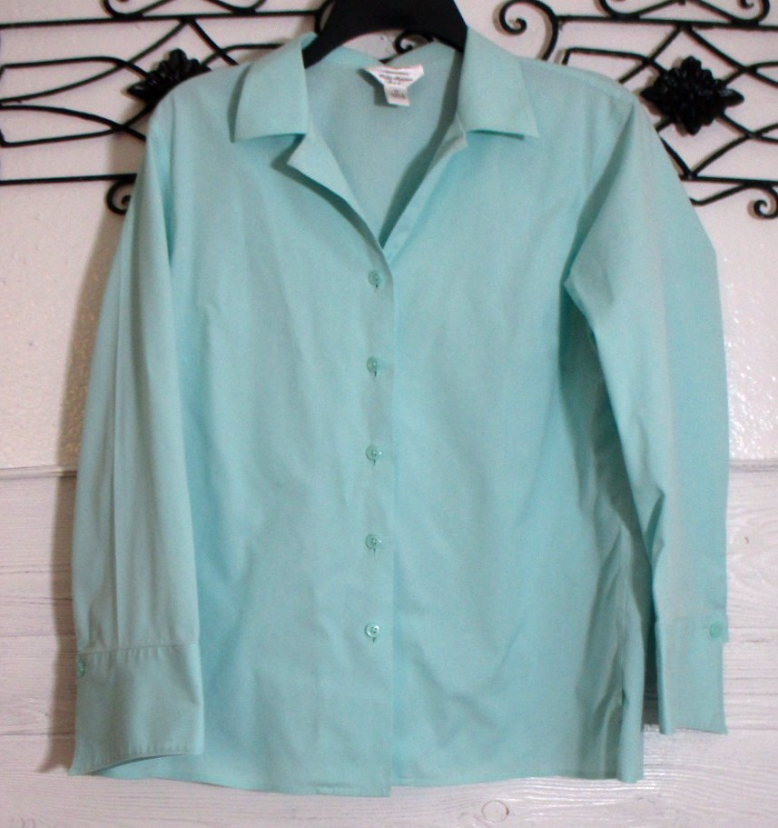 Talbots Women\'s Top Size 12 Teal Long Sleeve Wrinkle Resistant Talbots Women\'s Top Size 12 Teal Long Sleeve Wrinkle Resistant