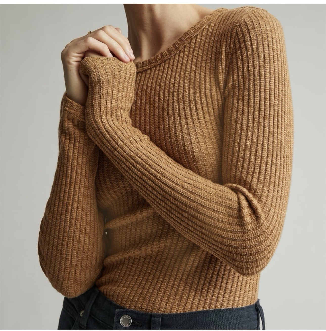 Everlane Cozy Rib Long Sleeve Tee Cappuccino Brown Organic Cotton Shirt S