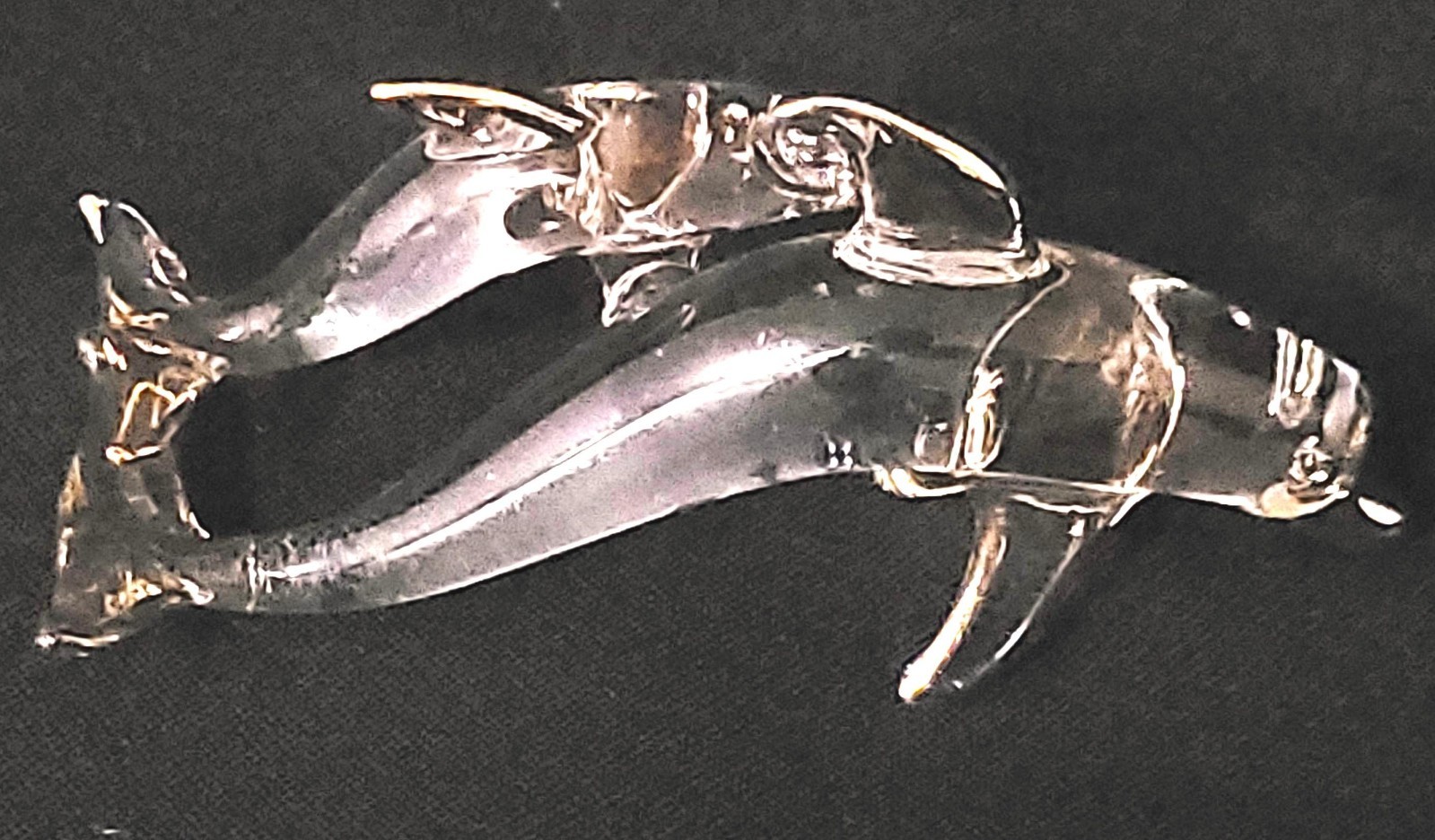 Vintage Blown Glass w/Gold Accents Hanging Double Dolphins Figurine 1980s Mint