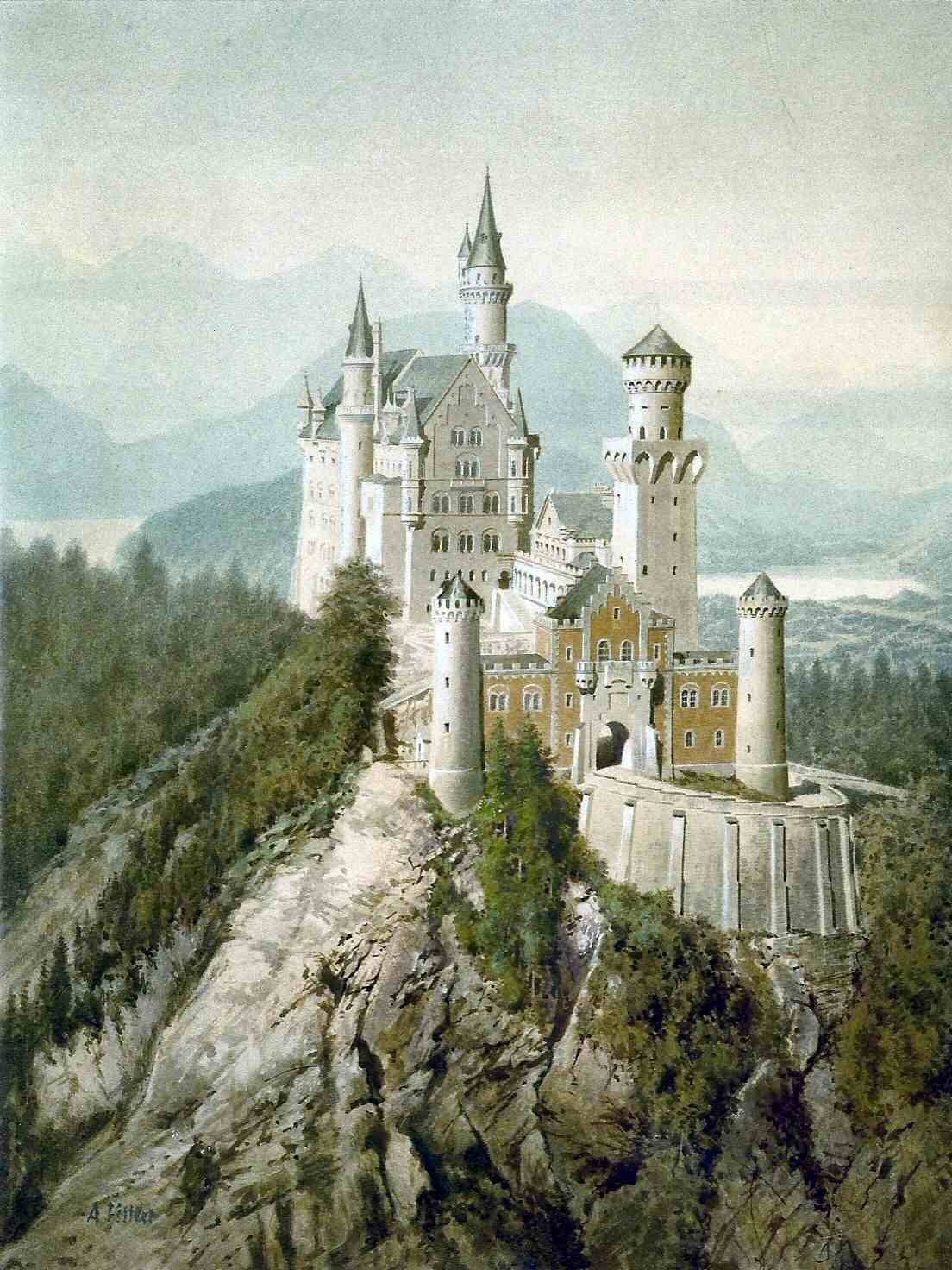Adolf Hitler Neuschwanstein Castle 1914 German Landscape Watercolor Art Print