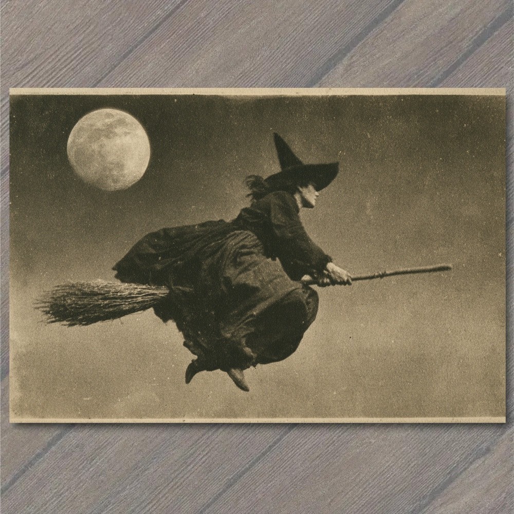 POSTCARD Witch Flying Moonlight Broomstick Dark Night Surreal Gothic Horror POSTCARD Witch Flying Moonlight Broomstick Dark Night Surreal Gothic Horror