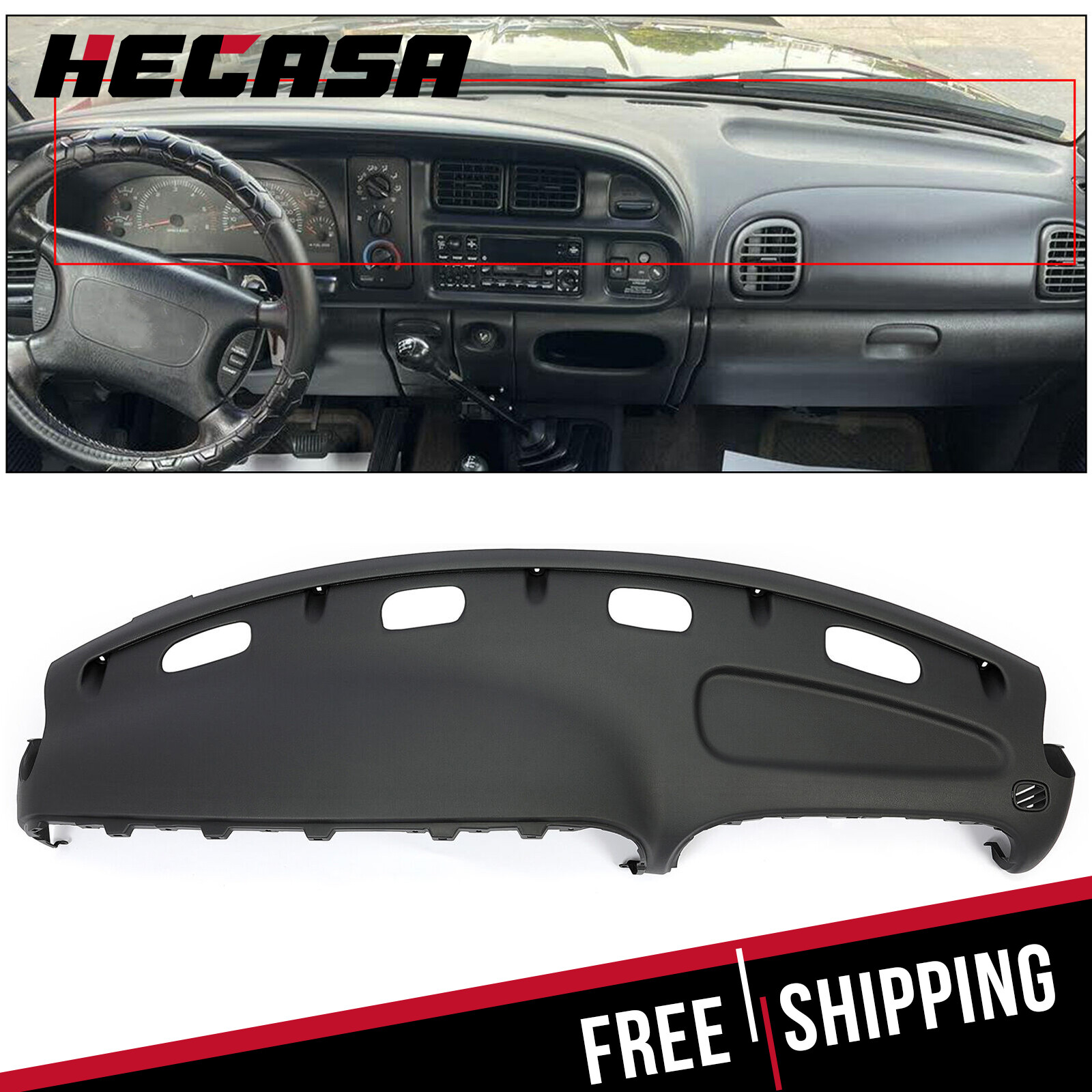 HECASA Dash Cover Dashboard Panel For Dodge Ram 98 99 2000 2001 2002 Replacement HECASA Dash Cover Dashboard Panel For Dodge Ram 98 99 2000 2001 2002 Replacement