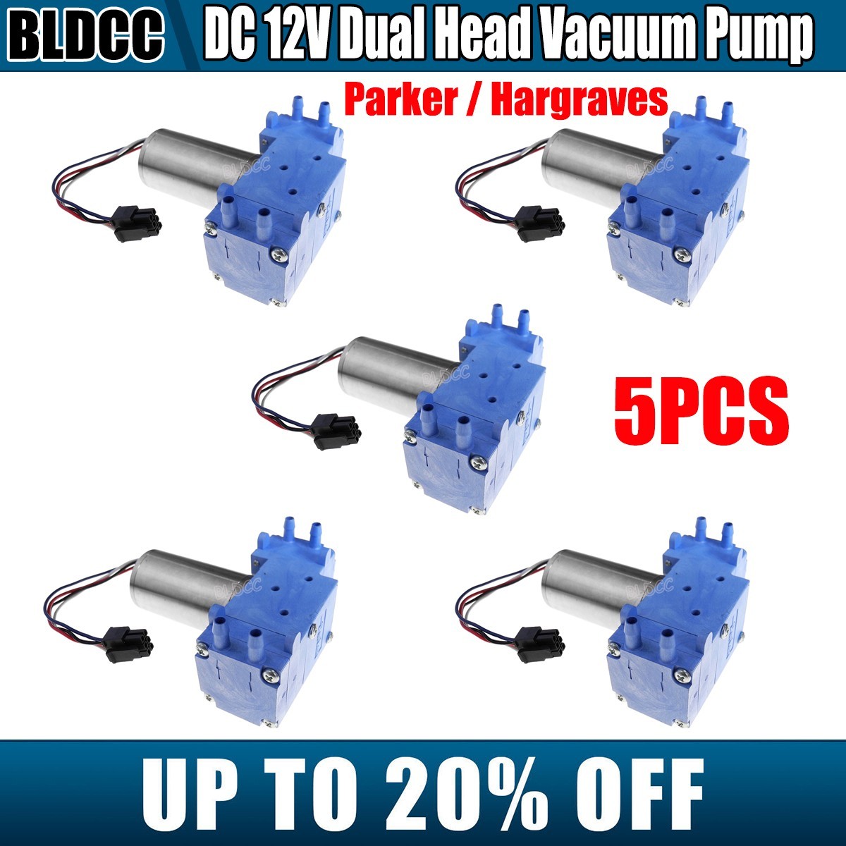 5PCS BLDC 12V Brushless Motor Diaphragm Pump Mini Vacuum Pump Dual Head Air Pump