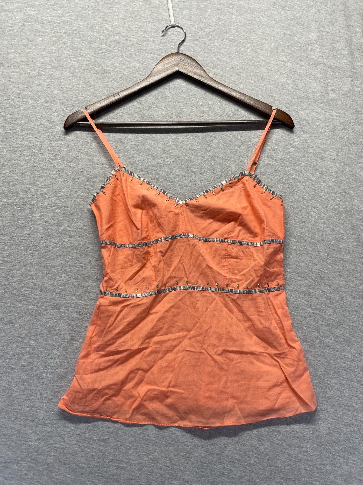 Express Design Studio Cami Tank Top Womens Small Orange Beaded Trim Sleeveless