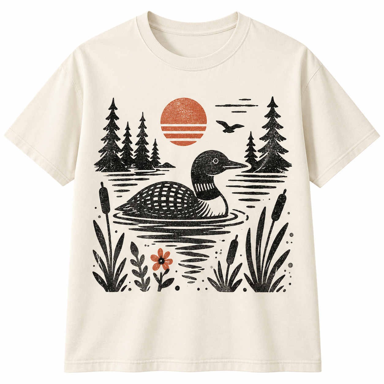 Vintage Loon Bird T-Shirt Rustic Lake Wildlife Nature Graphic Tee