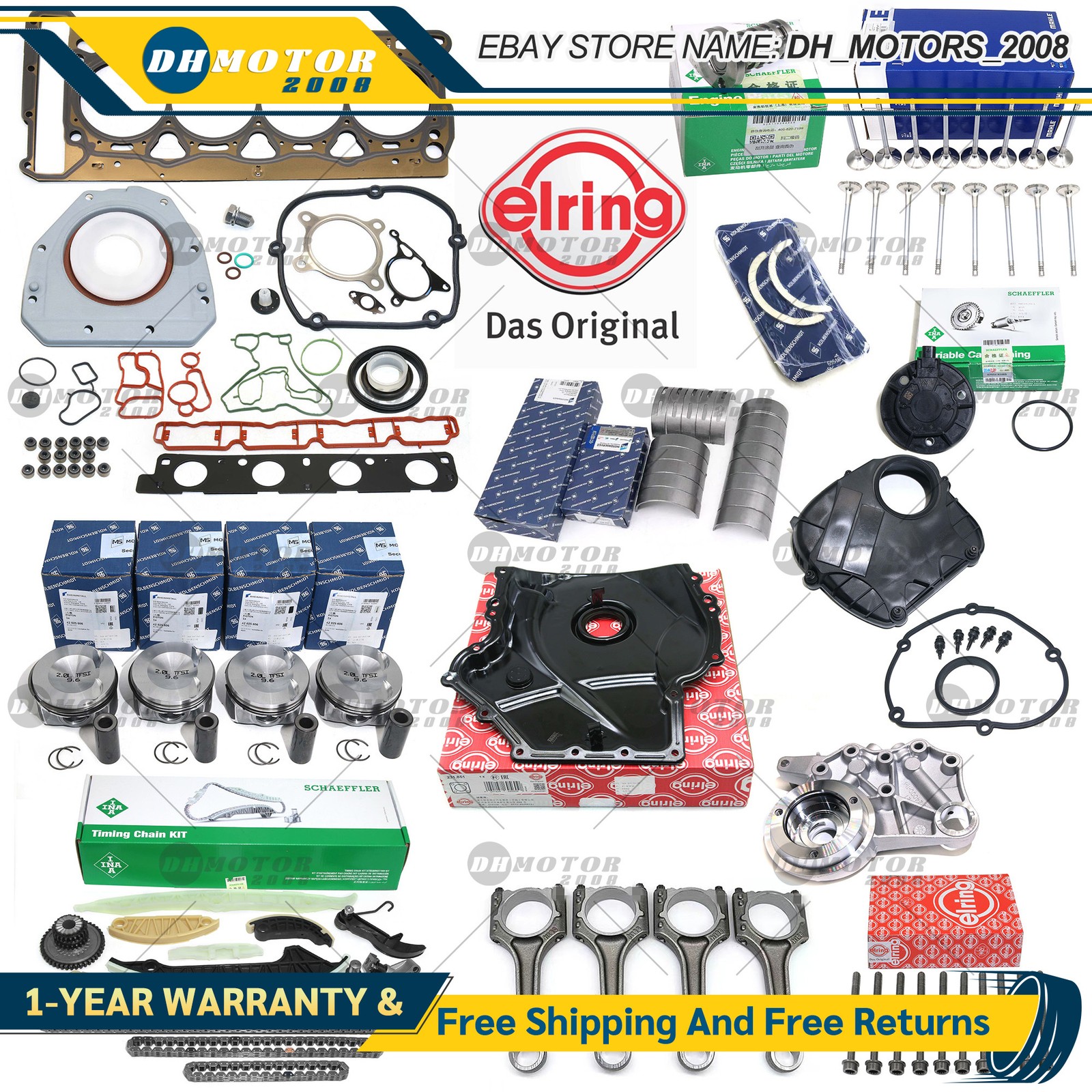 For VW Audi 2.0 TFSI Engine Overhaul Rebuild Kit STD/+0.5mm & Con rods Set Φ23mm