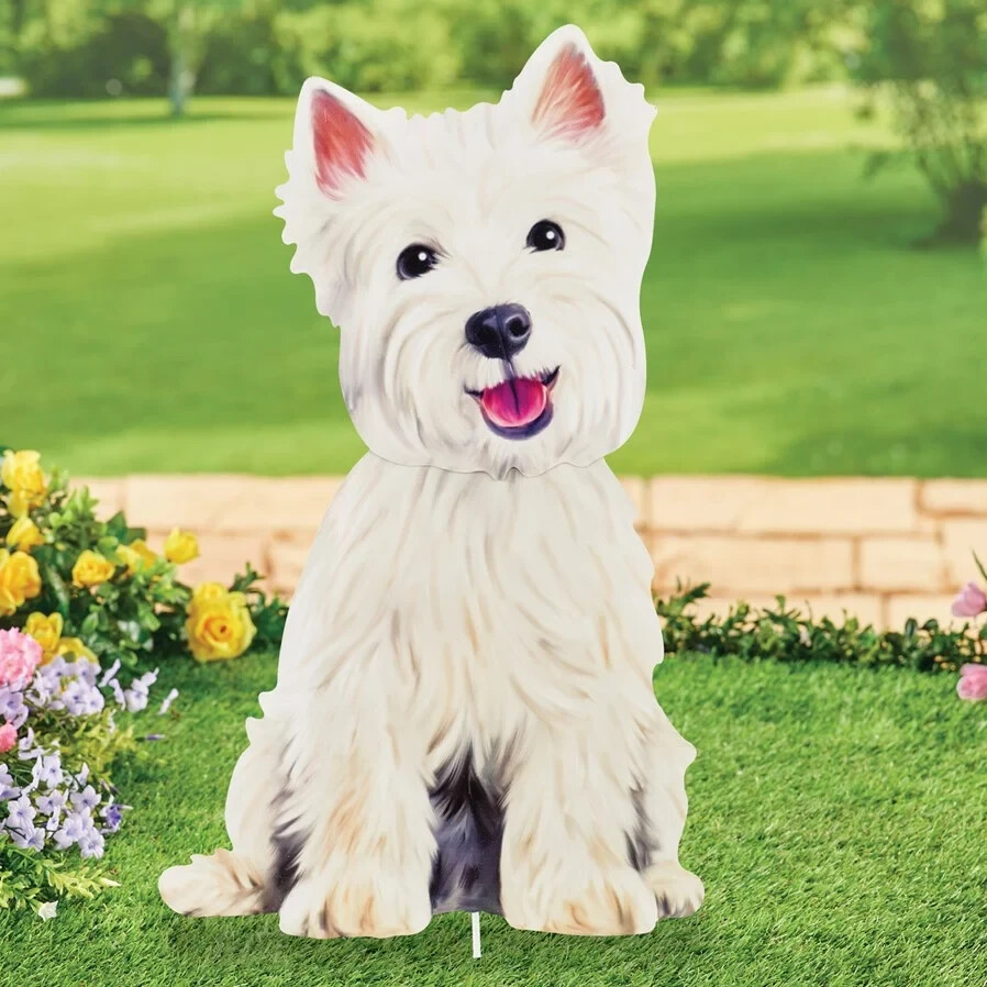 Adorable Realistic Detailed Westie Terrier Dog Outdoor Metal Garden Stake
