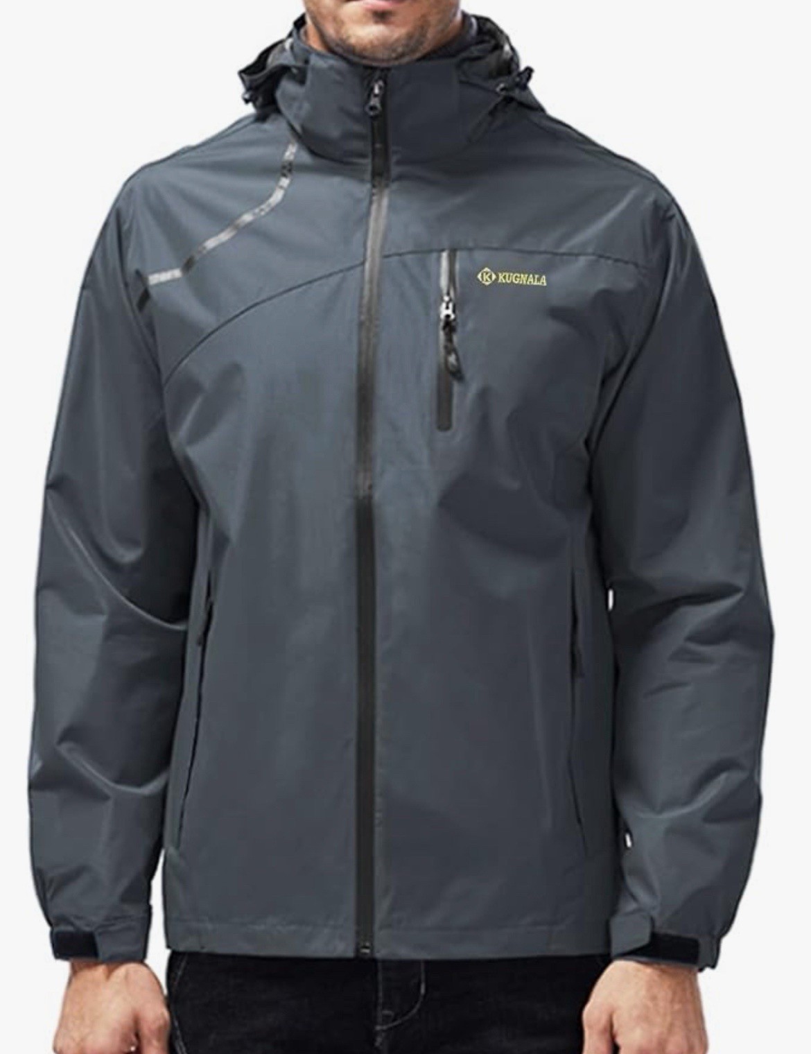 Kugnala Men’s Gray Waterproof Lightweight Hooded Rain Coat Windbreaker Size 3XL