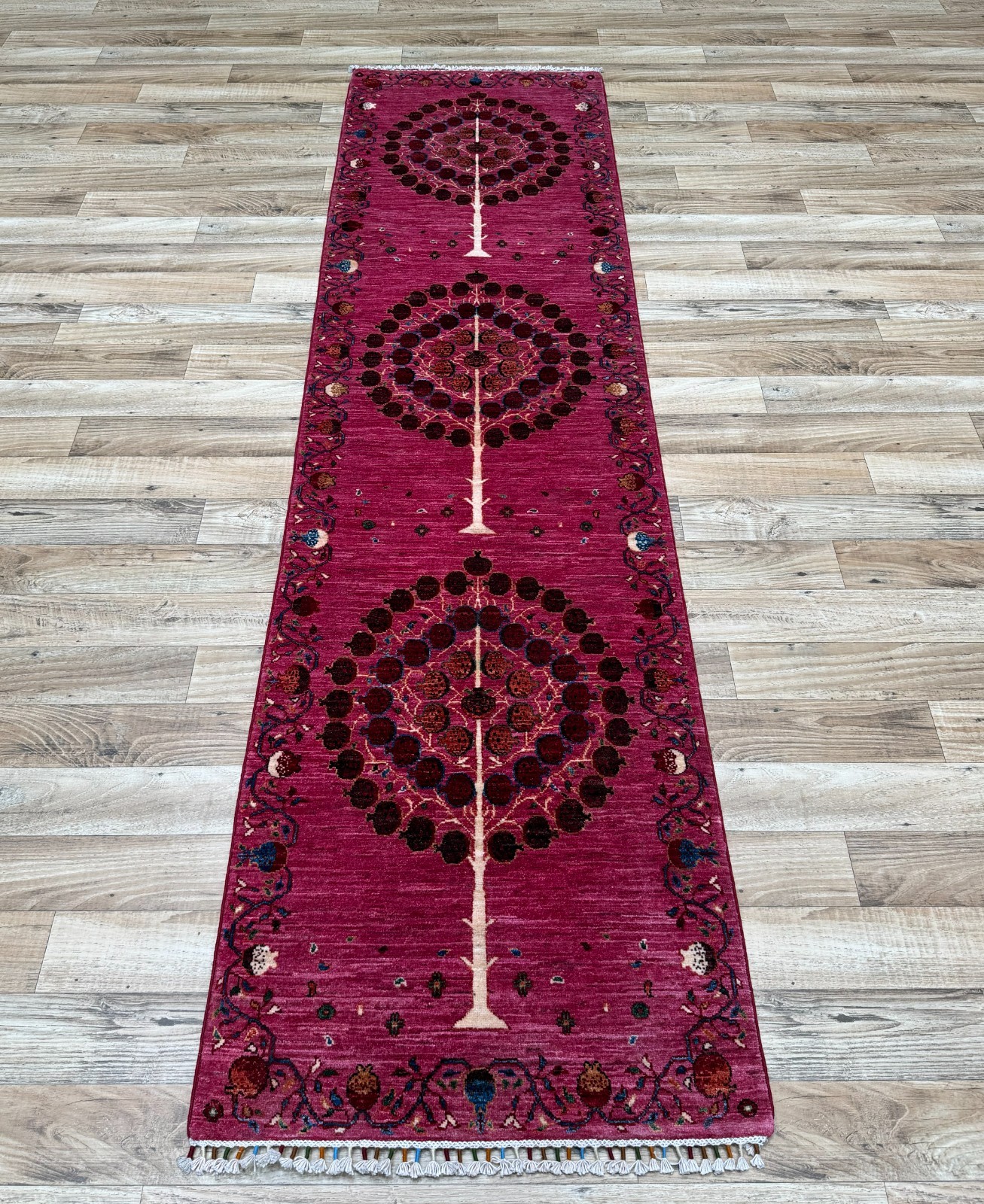 3 x 10 ft Pink Gabbeh Tree of Life Afghan Hand knotted Runner Rug