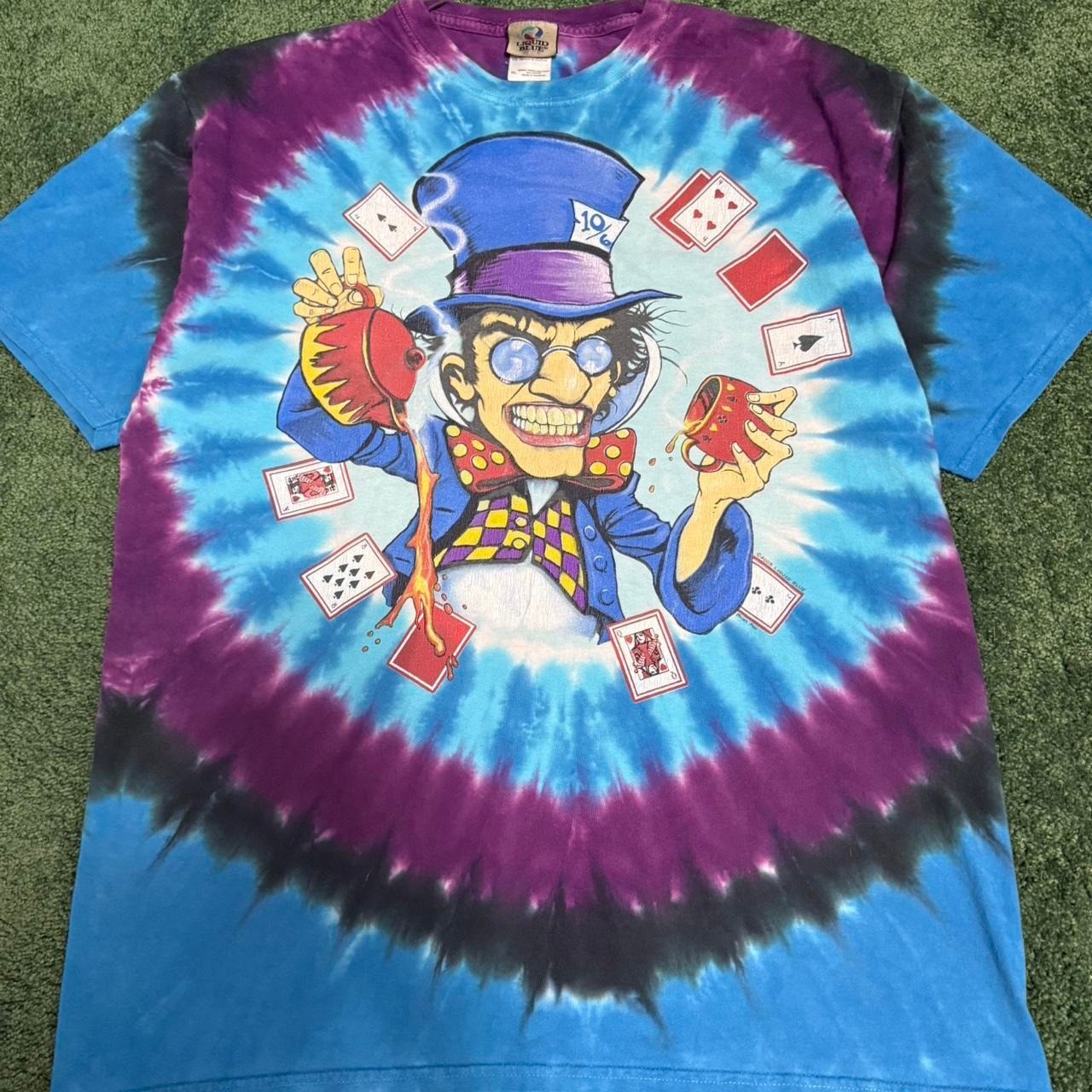 Vintage 2003 Liquid Blue Mad Hatter Cheshire Cat Tie Dye Shirt XL Brian Fox Vintage 2003 Liquid Blue Mad Hatter Cheshire Cat Tie Dye Shirt XL Brian Fox