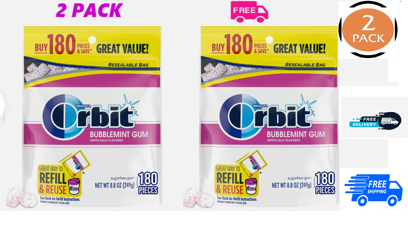 2 pack  Orbit Bubblemint Sugar Free Chewing Gum, Value Pack - 180 Ct each bag