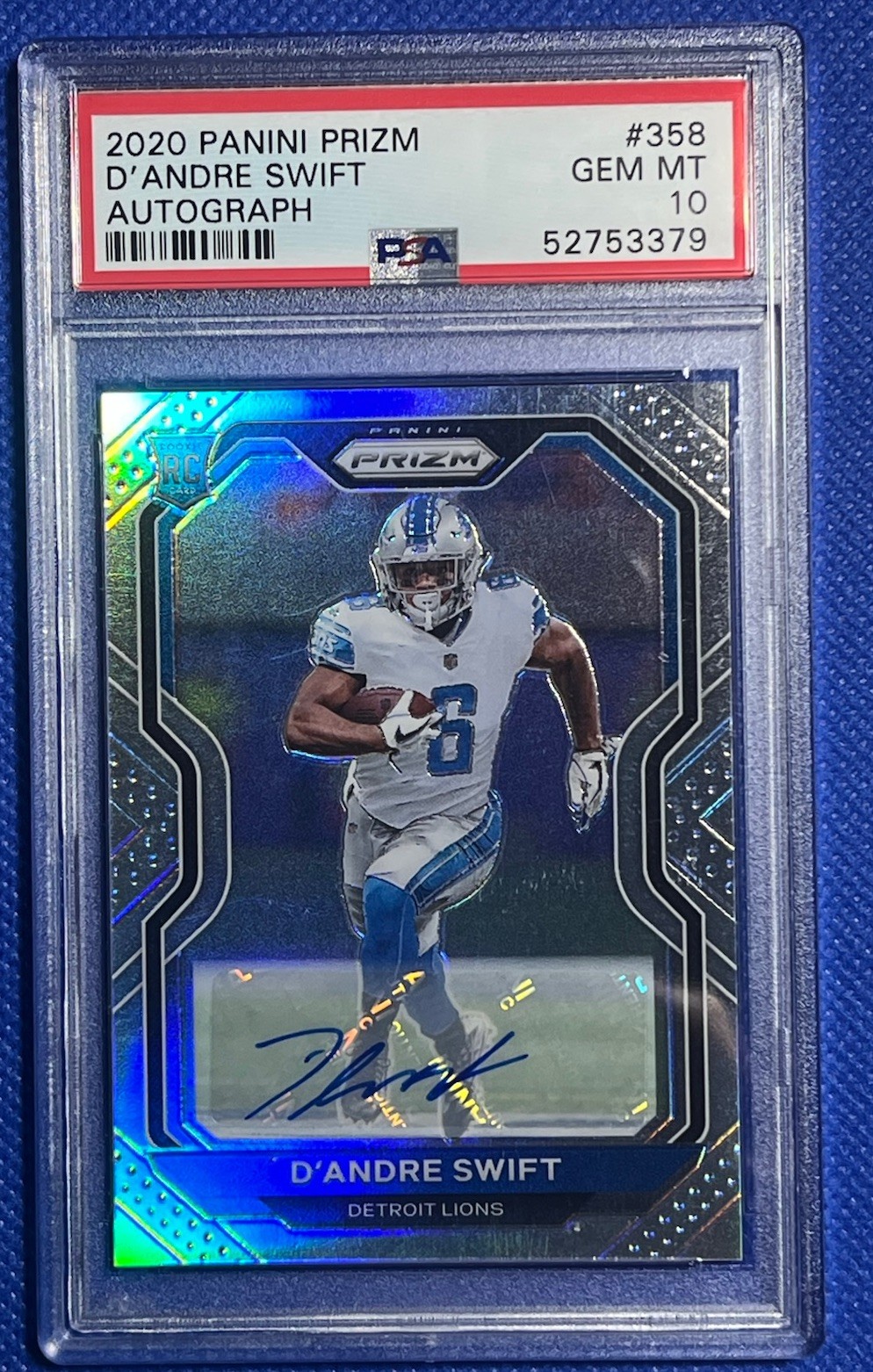 2020 Prizm D'Andre Swift Auto Silver RC #358 PSA 10 GEM MINT Cert #52753379