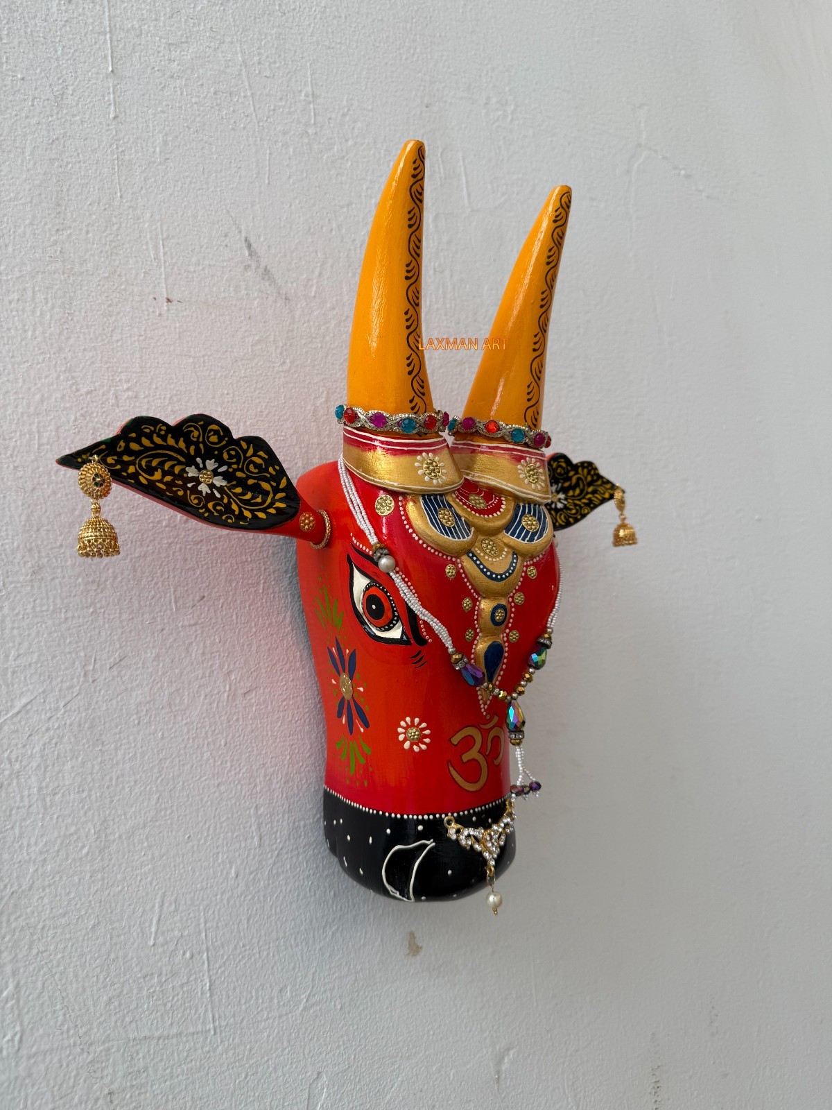 Handcrafted Wooden Nandi Cow Head Mask Hand Painted Traditional Indian Art - 15\