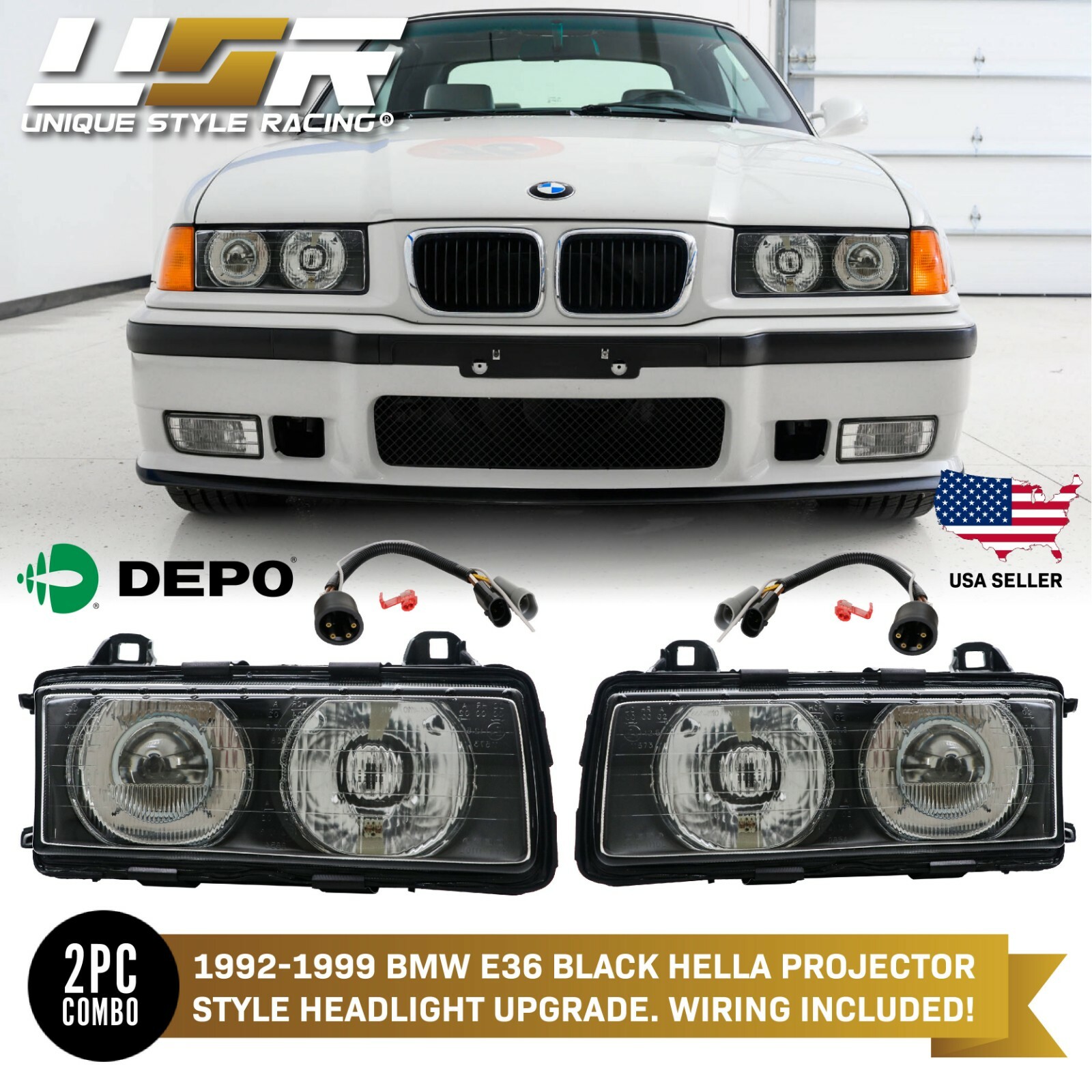 DEPO Euro GLASS Ellipsoid Projector Hella Style Headlamp For BMW E36 3 Series DEPO Euro GLASS Ellipsoid Projector Hella Style Headlamp For BMW E36 3 Series