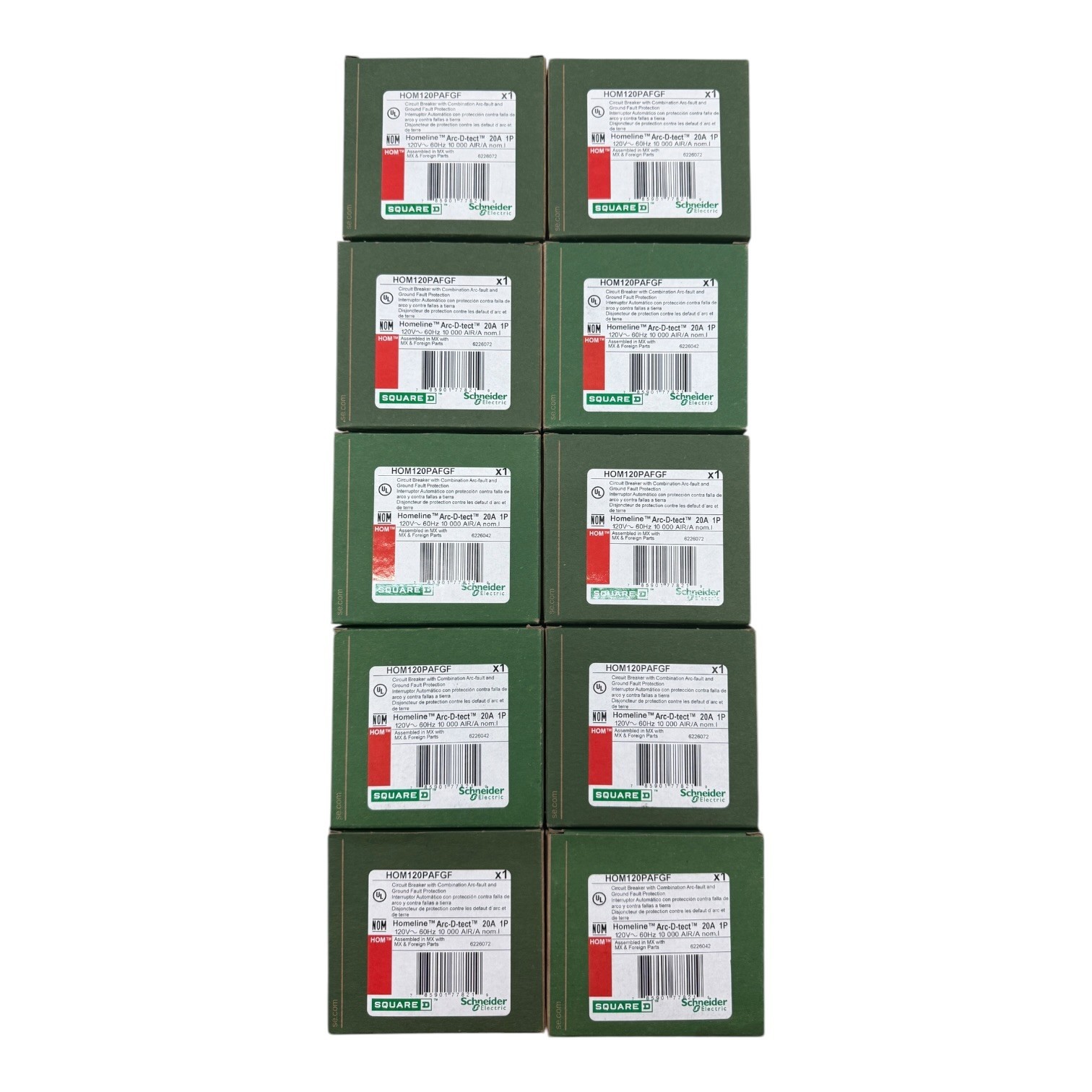 New 10 PCS Square D HOM120PAFGF 20A 1-Pole Dual Function Plug-On Neutral Breaker New 10 PCS Square D HOM120PAFGF 20A 1-Pole Dual Function Plug-On Neutral Breaker
