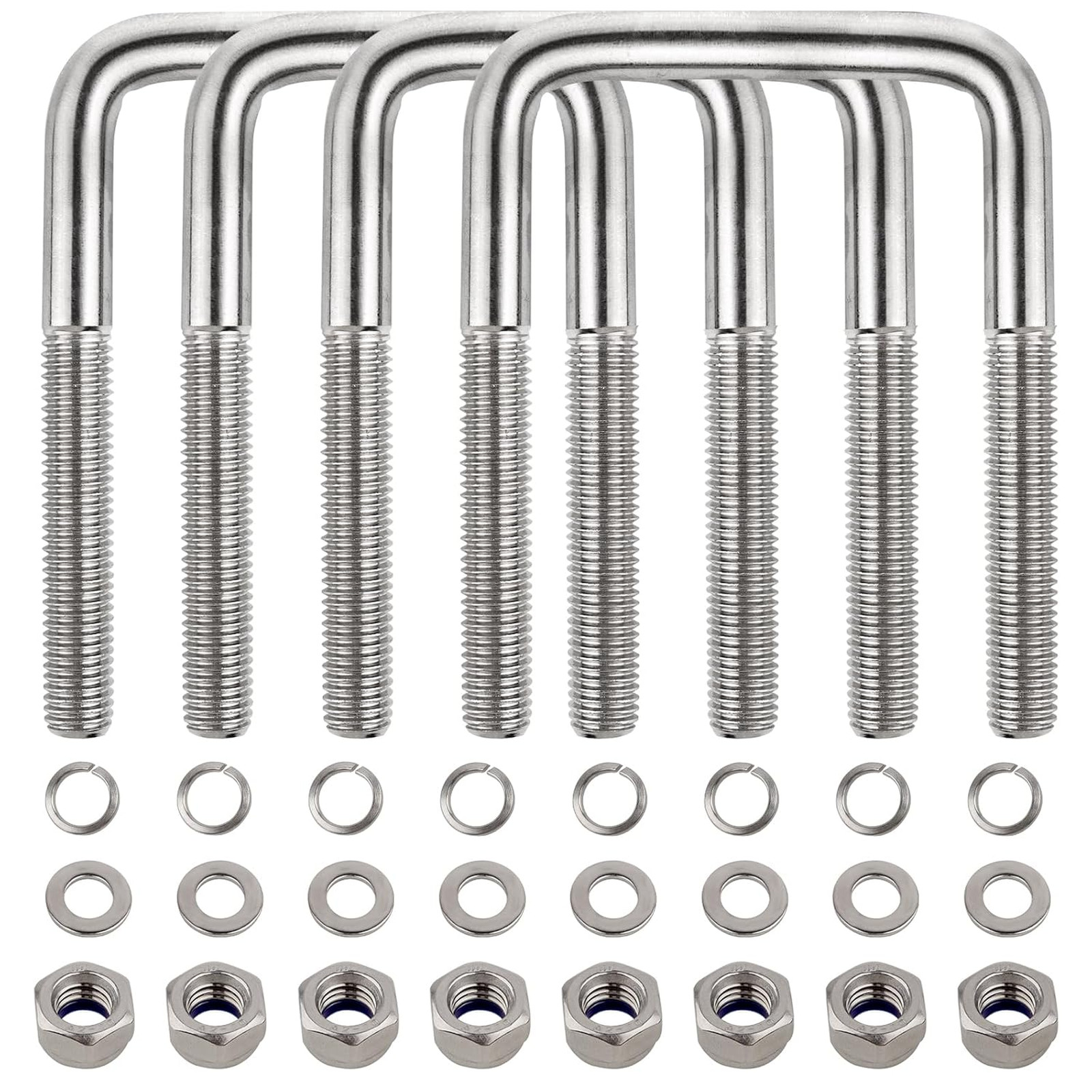 4 Sets 304 Stainless Steel Square U-Bolt Kits, Heavy Duty U-Bolt with Nuts,Flat