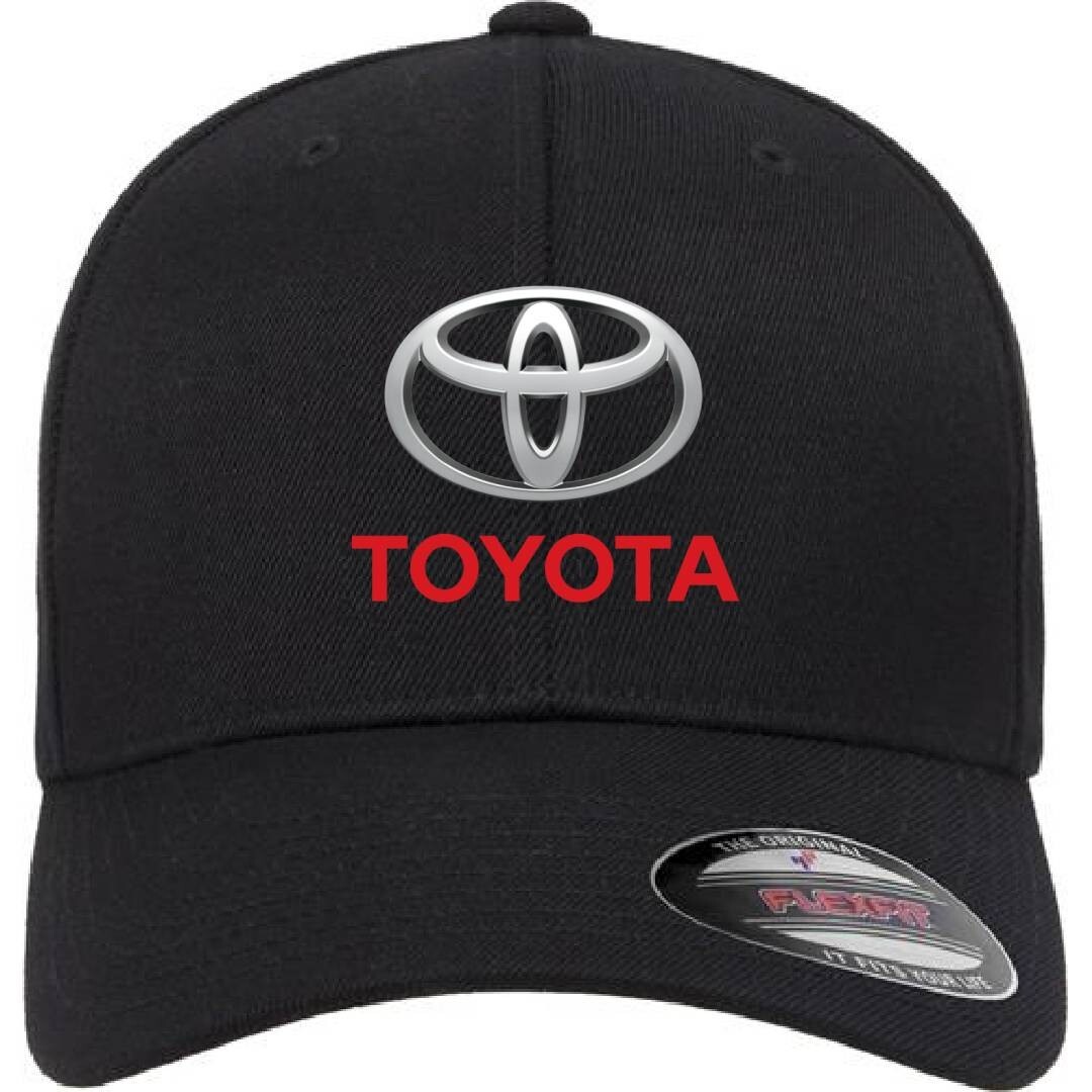 Toyota Motor Auto Logo Black Hat Flexfit Baseball Cap Printed Emblem S/M & L/XL