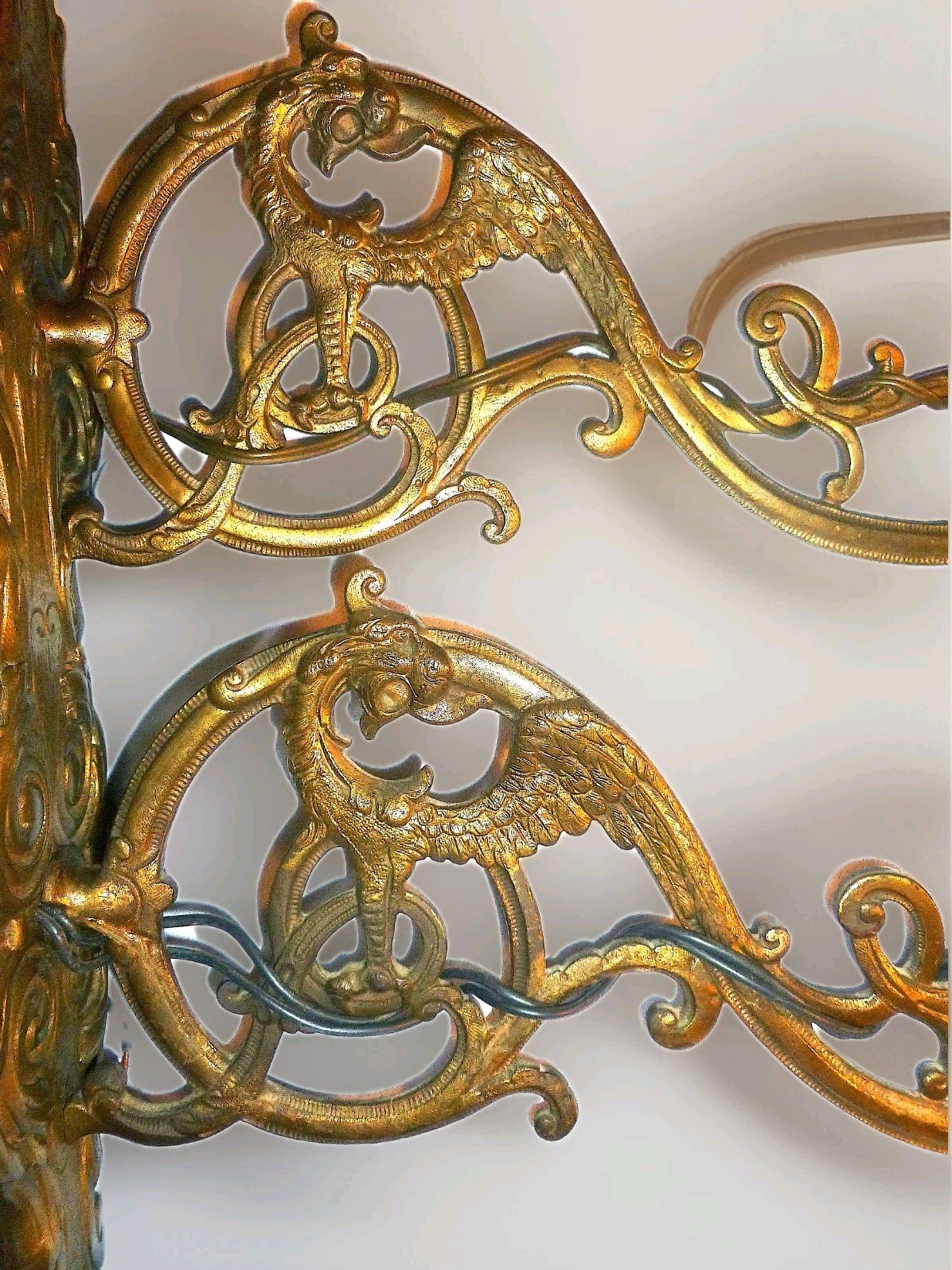 Pair of Rare Antique French Bronze/ Brass Sconces Dragon Griffon Chimera Petals Pair of Rare Antique French Bronze/ Brass Sconces Dragon Griffon Chimera Petals