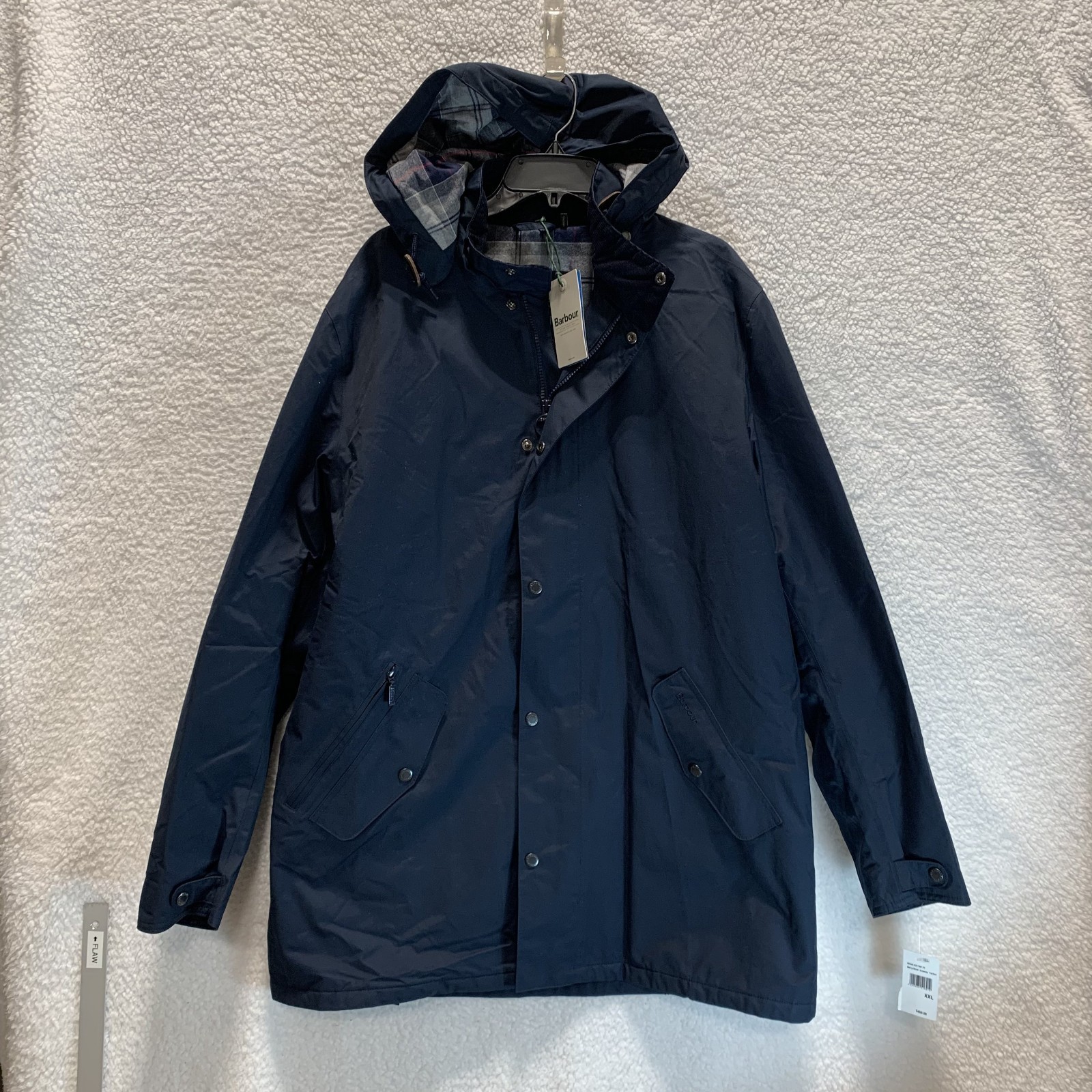 Barbour Men\'s Coat Jacket Chelsea Waterproof Quilted Tartan Plaid Navy XXL Hood