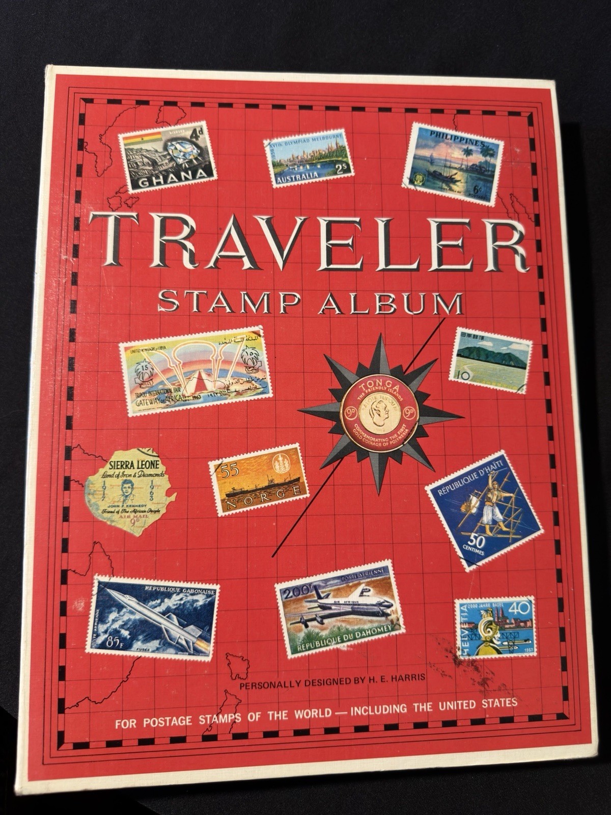 Vintage H.E. Harris Traveler Stamp Album World Collection China Canada USA