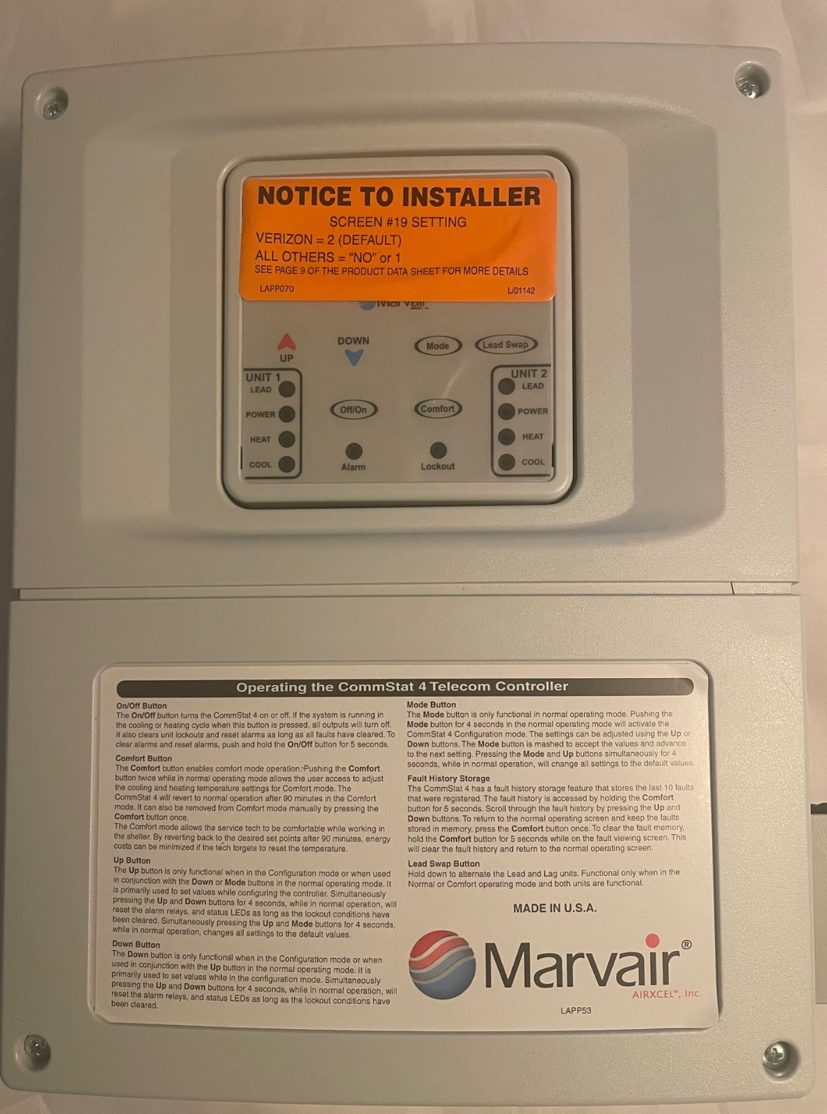 Marvair CommStat 4 Telecom HVAC Controller AZ2400-LF New Marvair CommStat 4 Telecom HVAC Controller AZ2400-LF New