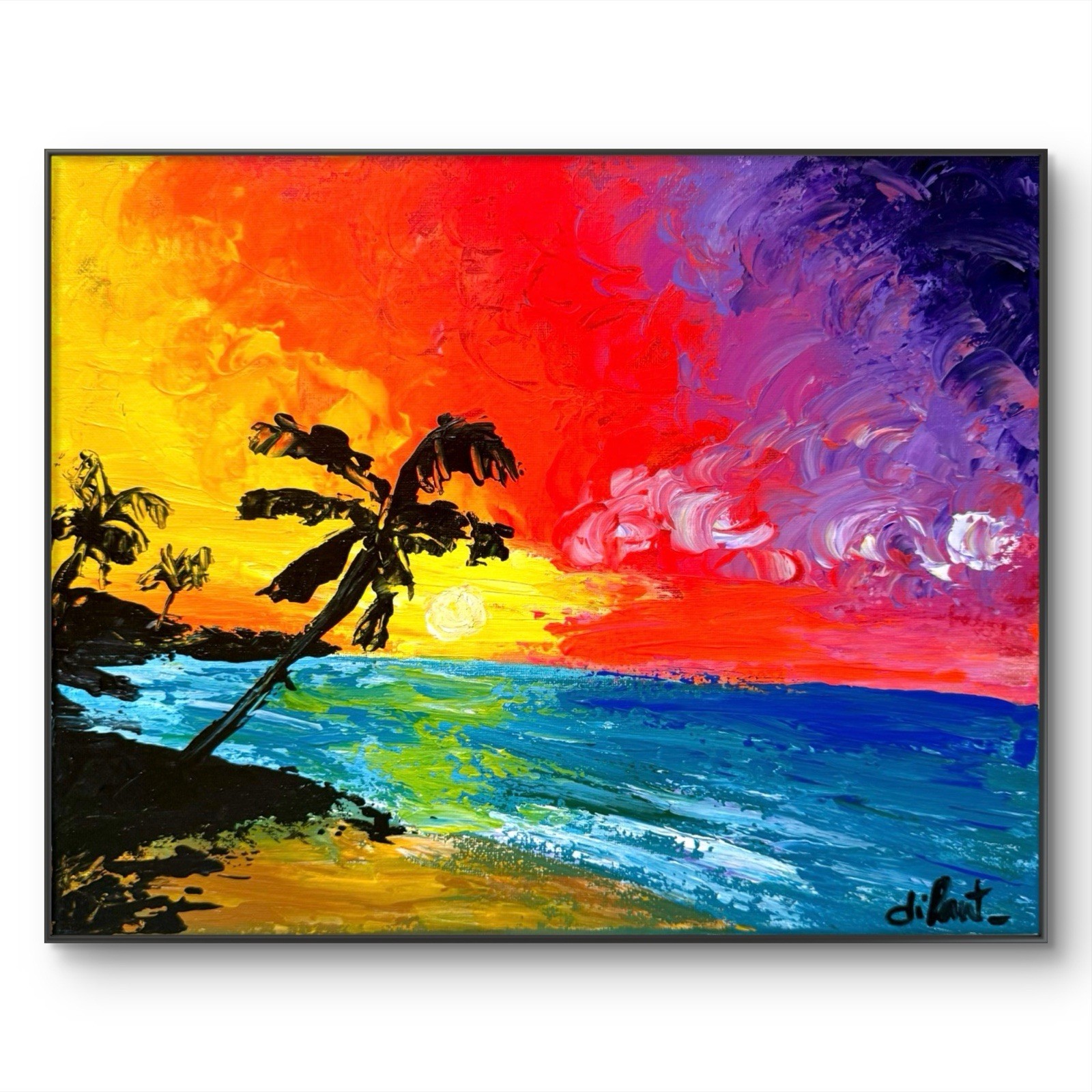 Sunset Beach Palm 14x11 Canvas Original Artwork Impressionist Abstract Fine Art