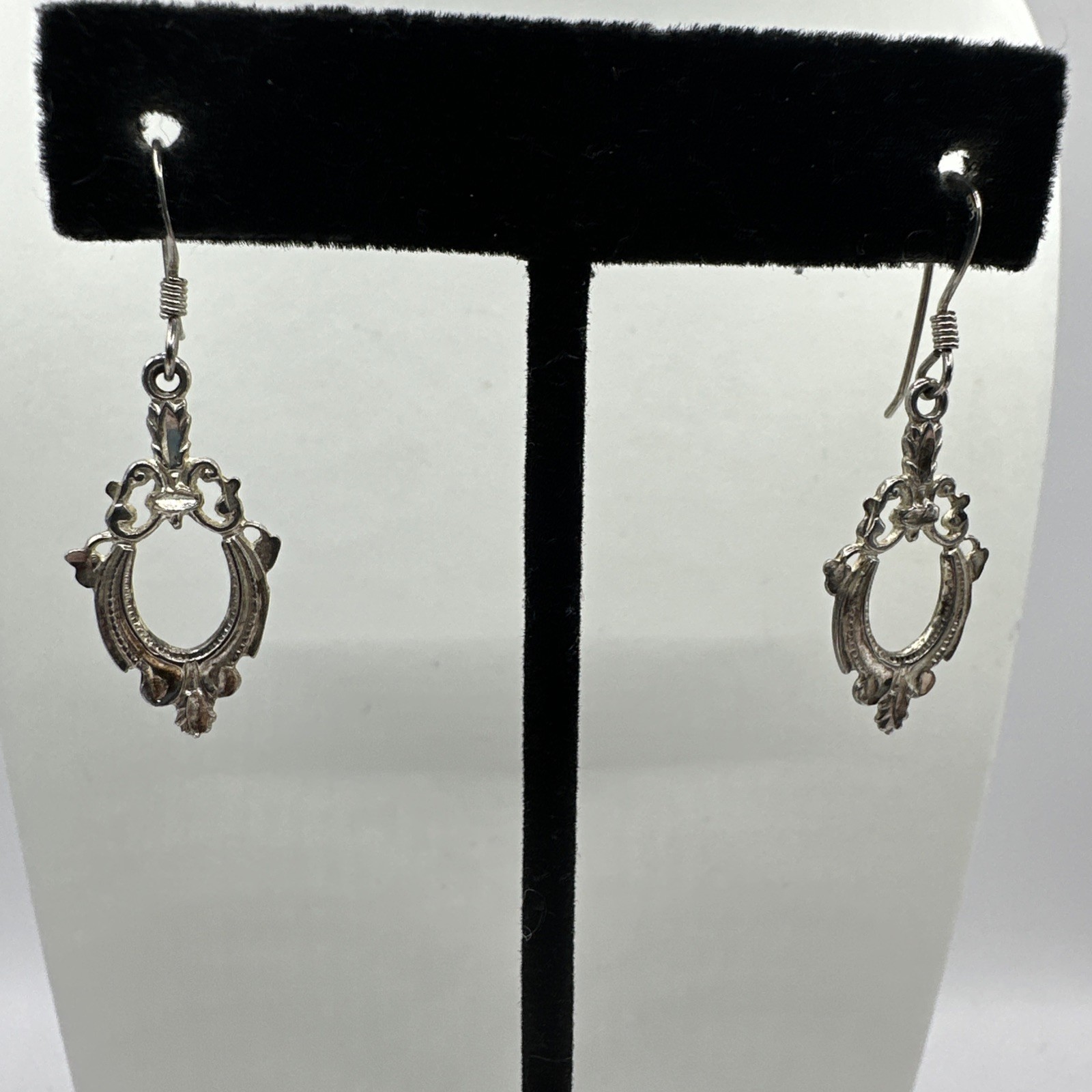 Gorgeous Vintage Art Nouveau Style Sterling Silver 925 Earrings 1.5”