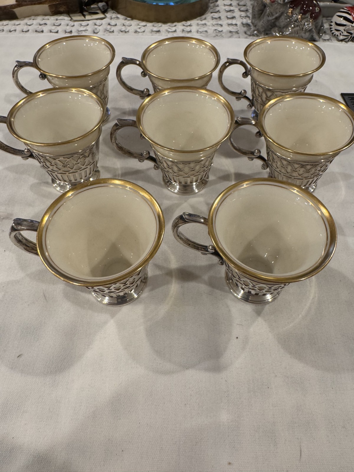 RARE VINTAGE SET OF 8 STERLING SILVER DEMI / DEMITASSE CUPS W/ LENOX INSERTS RARE VINTAGE SET OF 8 STERLING SILVER DEMI / DEMITASSE CUPS W/ LENOX INSERTS