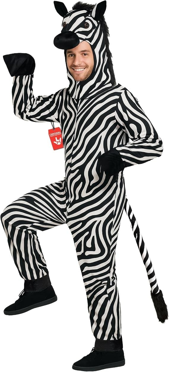 Morph Adult Zebra Costume Men`s Women`s Animal Jumpsuit Size S - XL Halloween Morph Adult Zebra Costume Men`s Women`s Animal Jumpsuit Size S - XL Halloween