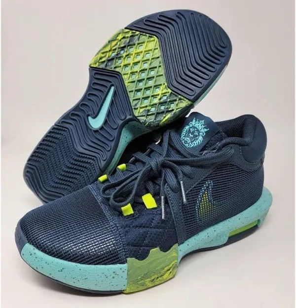 Nike Men’s Low Top Basketball Sneakers Lace Up Navy Teal Volt Rubber Sole Nike Men’s Low Top Basketball Sneakers Lace Up Navy Teal Volt Rubber Sole