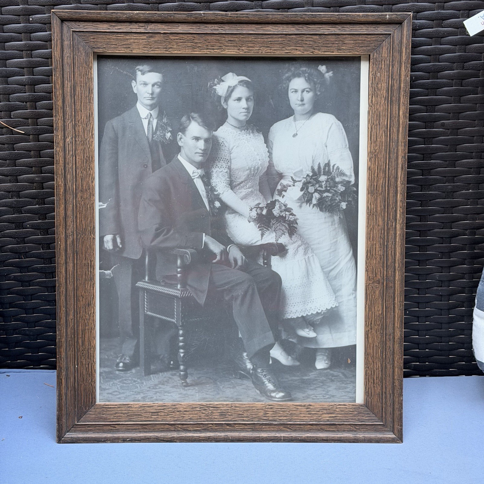 Antique c1910 Wedding Party Photo Beloit WI Framed 13.5x16.5