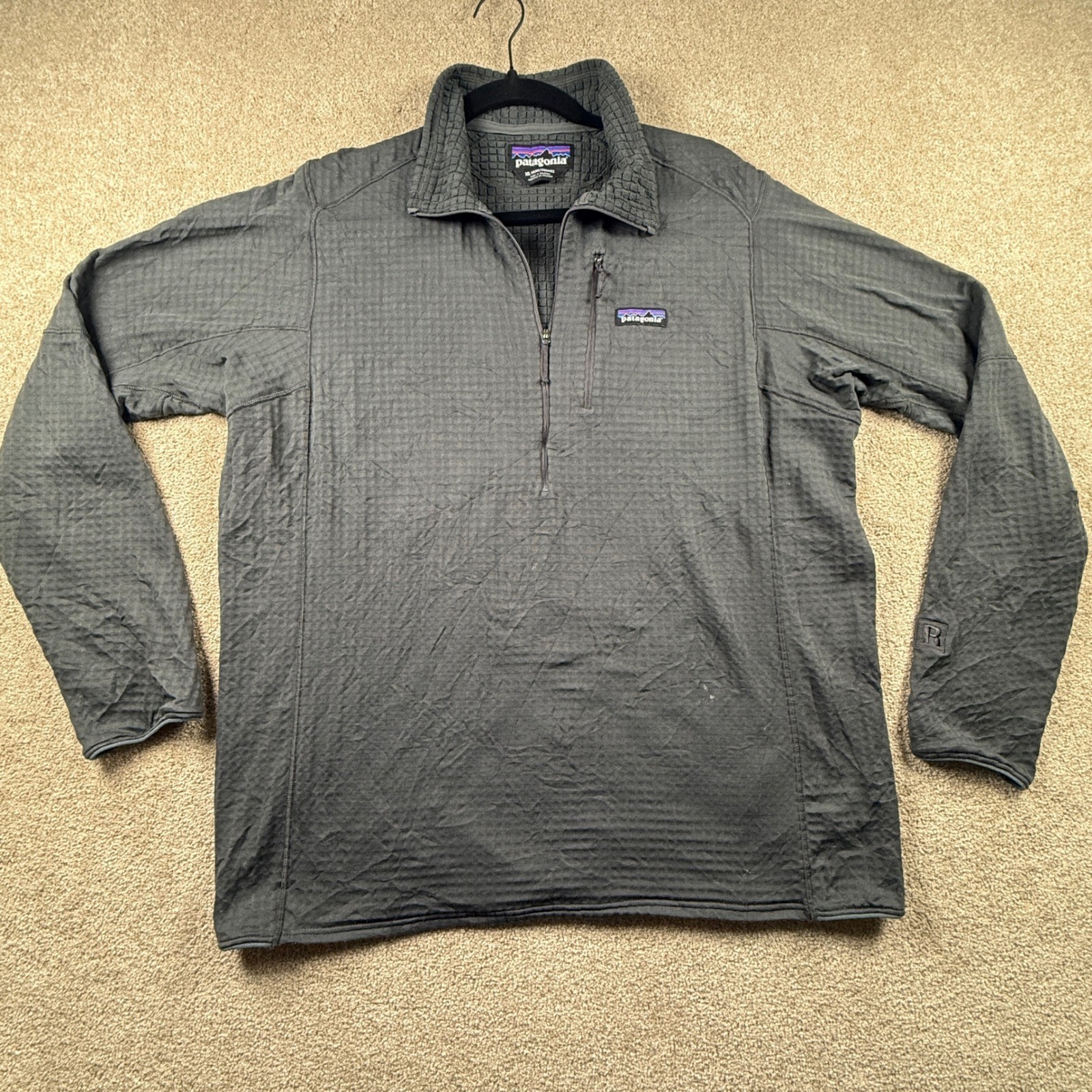 Patagonia R1 Regulator Fleece Pullover Mens XL Charcoal Grey Quarter Zip Grid