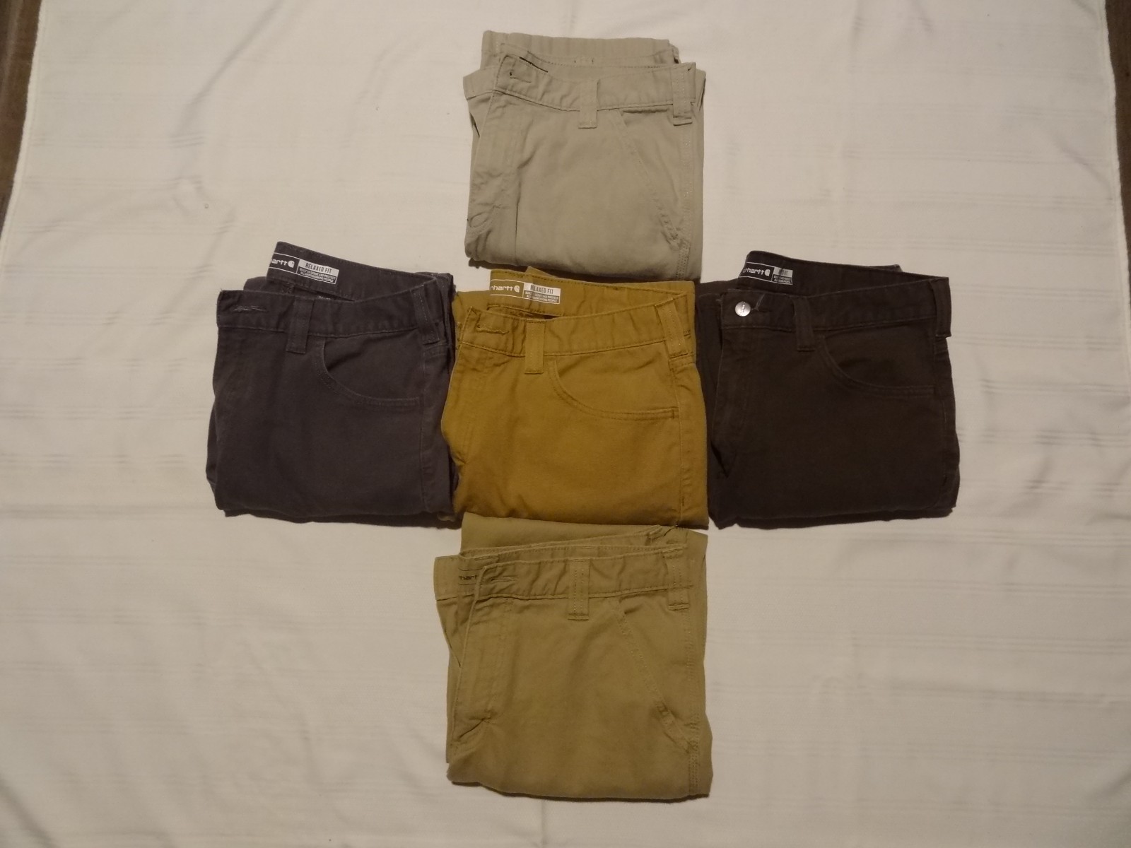 5 PAIR of CARHARTT RUGGED FLEX RELAXED FIT CANVAS WORK PANTS / 34 x 32 (New)