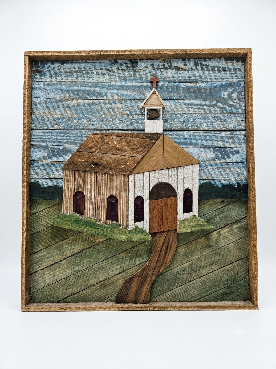 Vtg 1985 E. Lacoste Wood Lath Folk Art Church Creations in Wood Gulfport MS Vtg 1985 E. Lacoste Wood Lath Folk Art Church Creations in Wood Gulfport MS