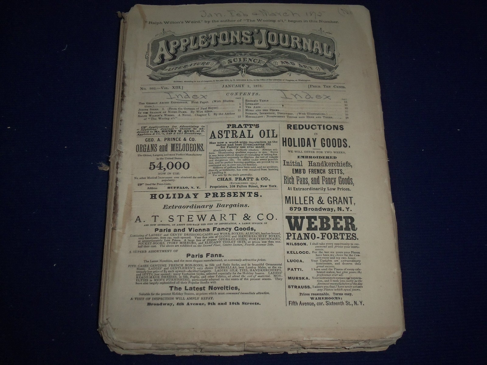 1875 JAN 2- MAR 27 APPLETONS\' JOURNAL MAGAZINE BOUND VOL. - 13 ISSUES - KD 2302