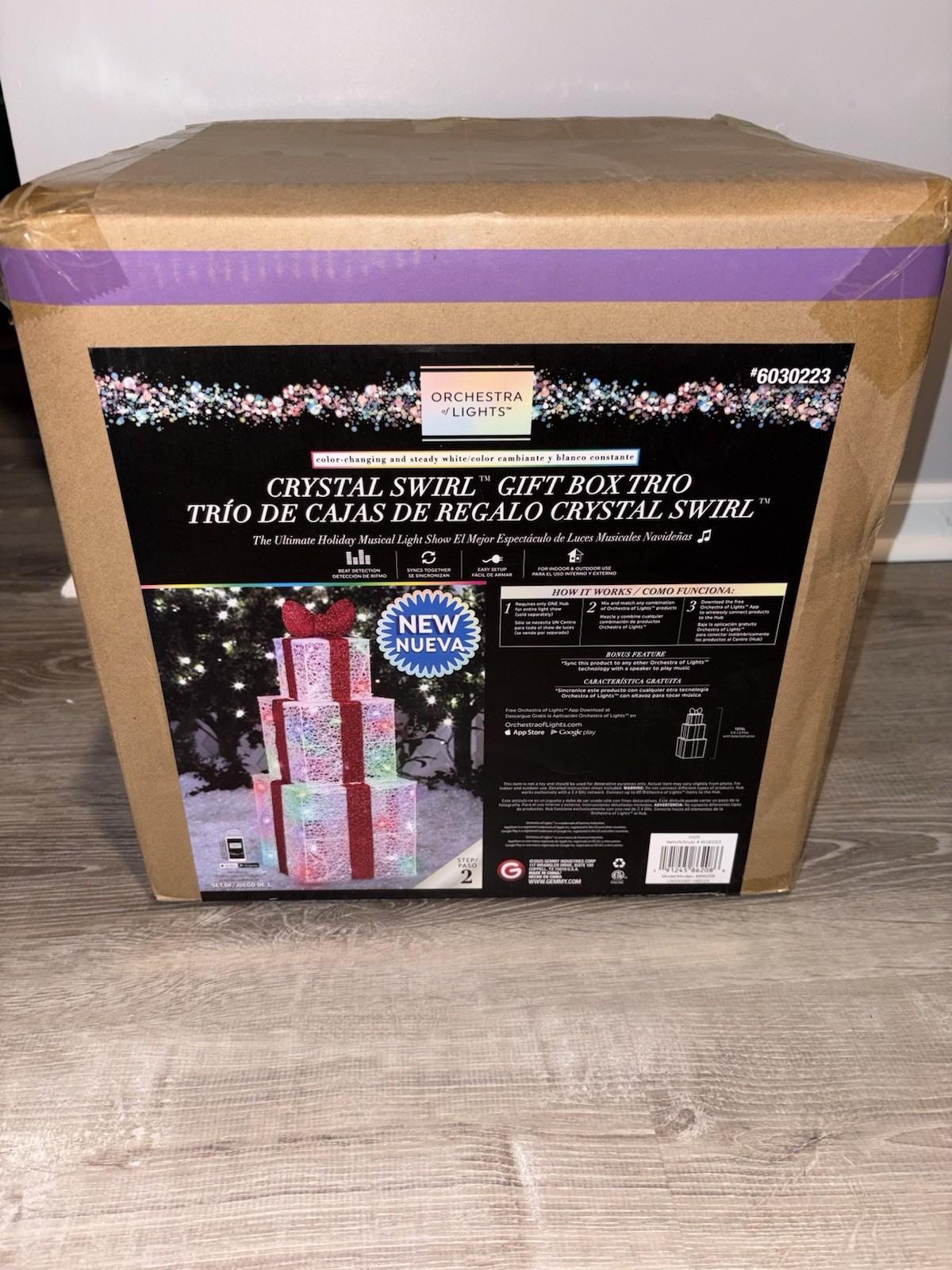 Gemmy Orchestra of Lights Crystal Swirl Gift Present Box Stack Trio New 4 2025