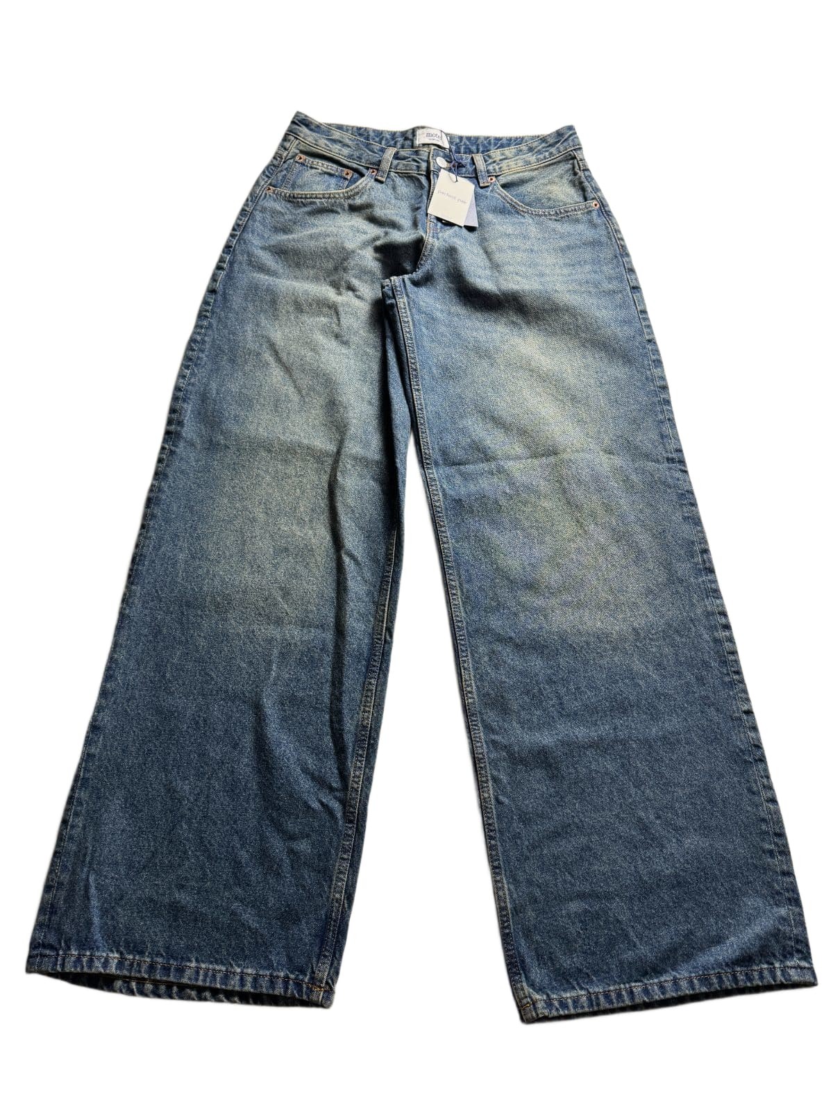 Motel Rocks Roomy Low Rise Jeans W28 L34 Bright Blue Baggy Wide Leg Denim NWT