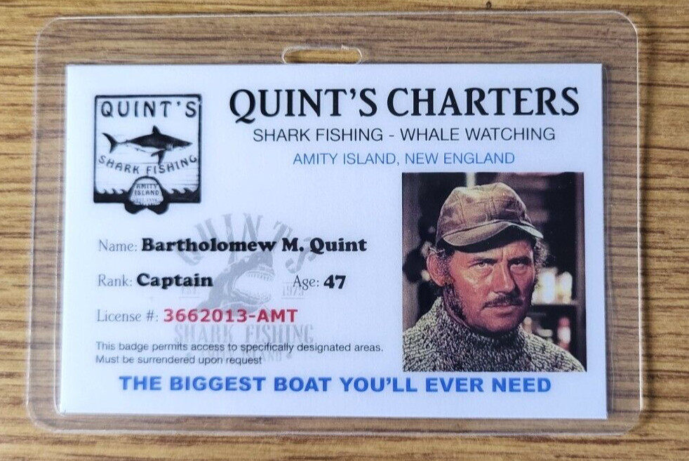 Jaws ID Badge-Quint\'s Charters Captain Quint costume cosplay prop