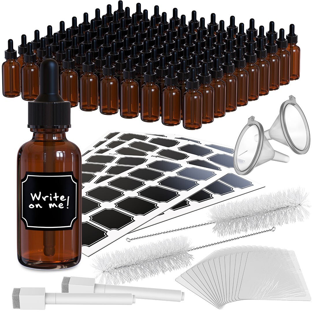 Nevlers 1 oz Amber Glass Dropper Bottle (Set of 100) | Includes Labels Nevlers 1 oz Amber Glass Dropper Bottle (Set of 100) | Includes Labels