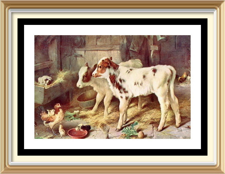 Original 1929 Lithograph WALTER HUNT Farm Animal Print DOG IN MANGER Cow Dog