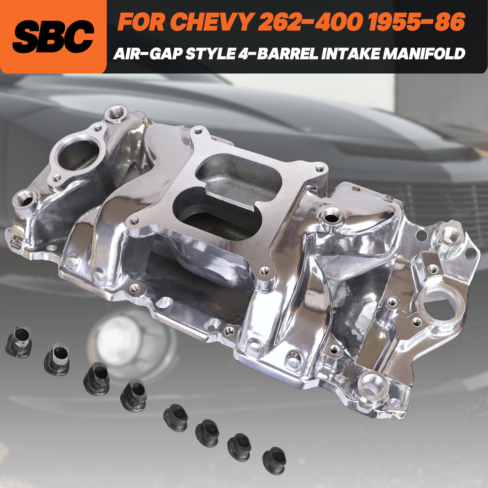 Polished Dual Plane Air-Gap Intake Manifold For Small Block Chevy 305 350 400
